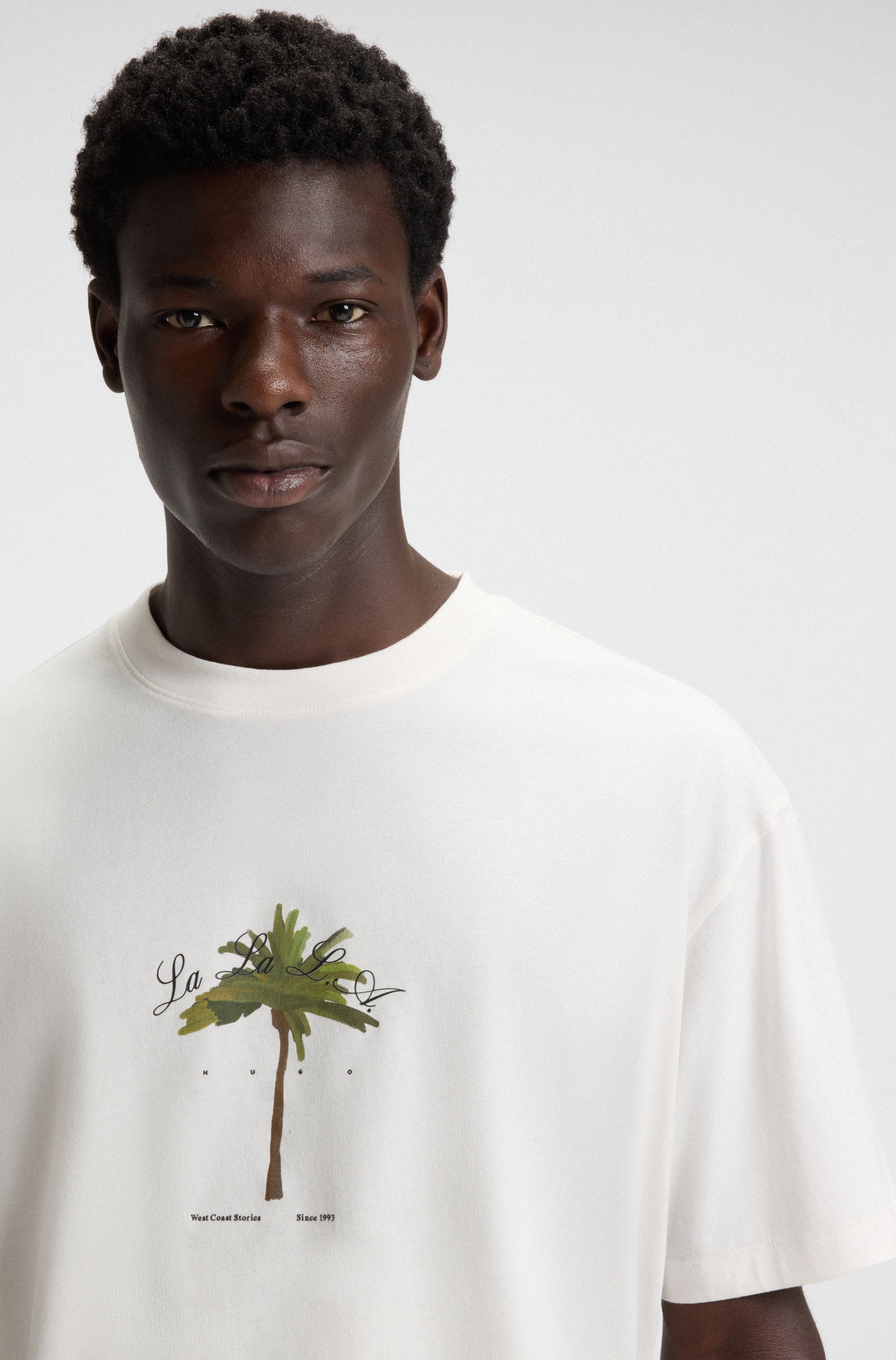 Cotton-jersey T-shirt with palm-tree print