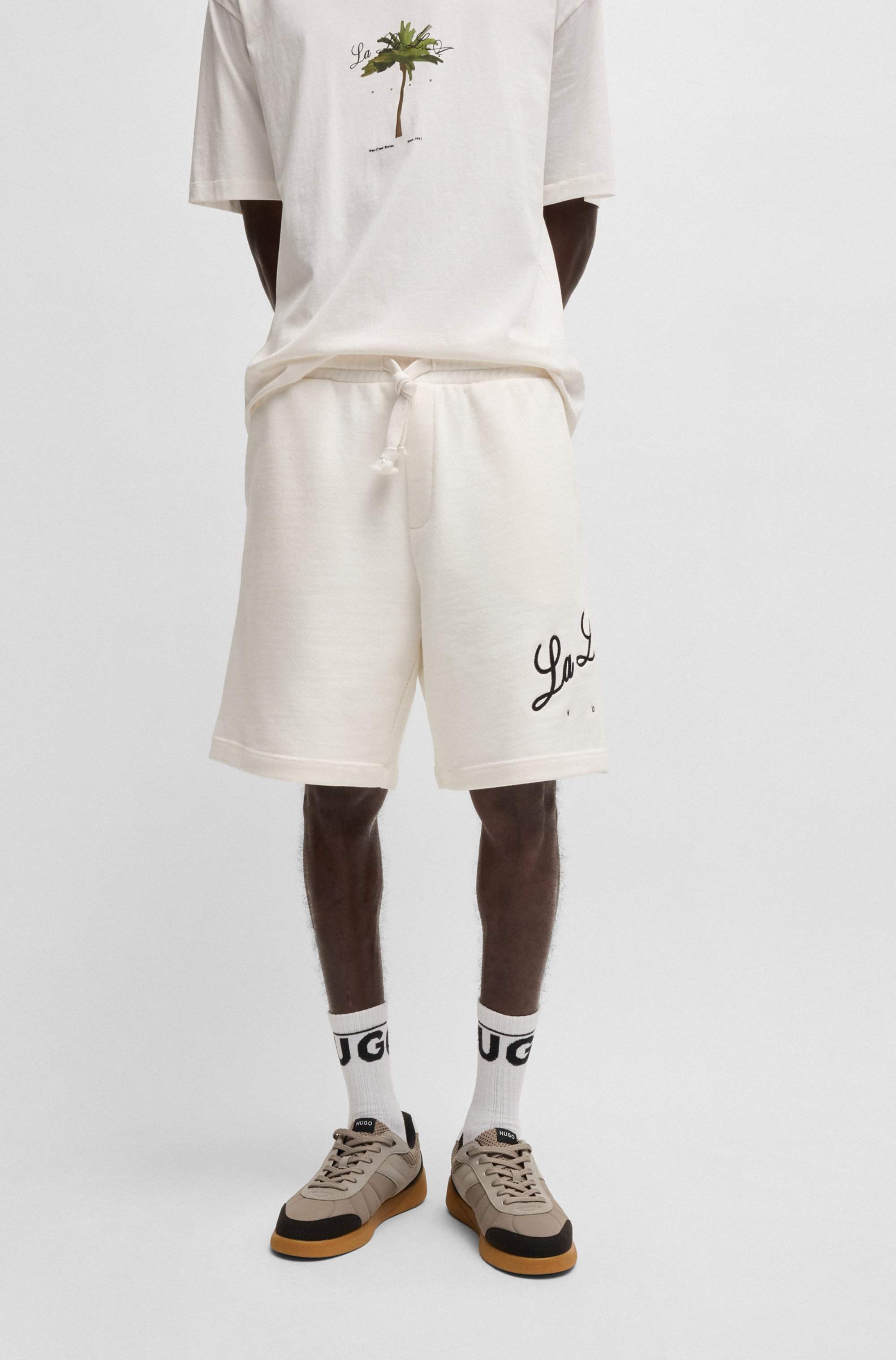 Cotton-terry shorts with logo artwork