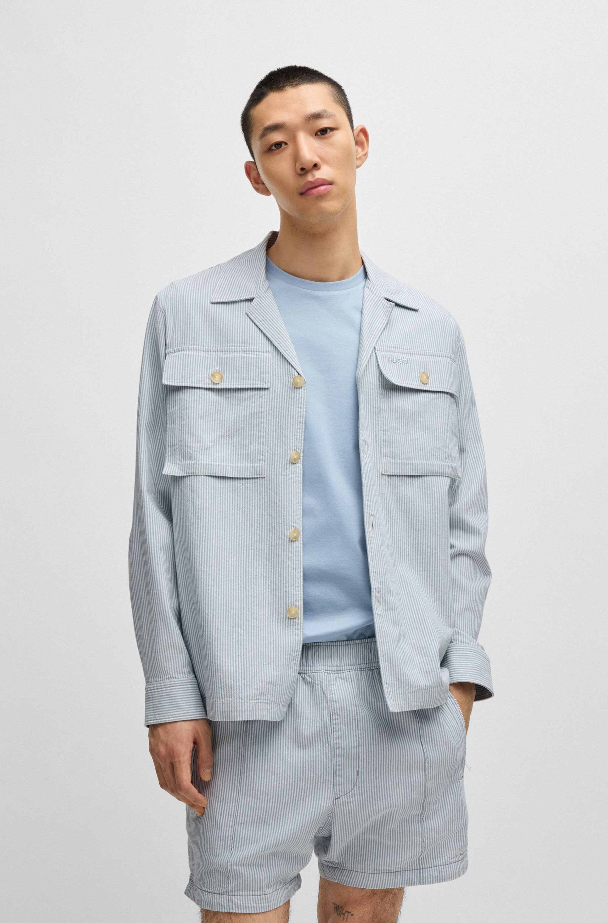 Oversized-fit overshirt in a striped Oxford cotton blend