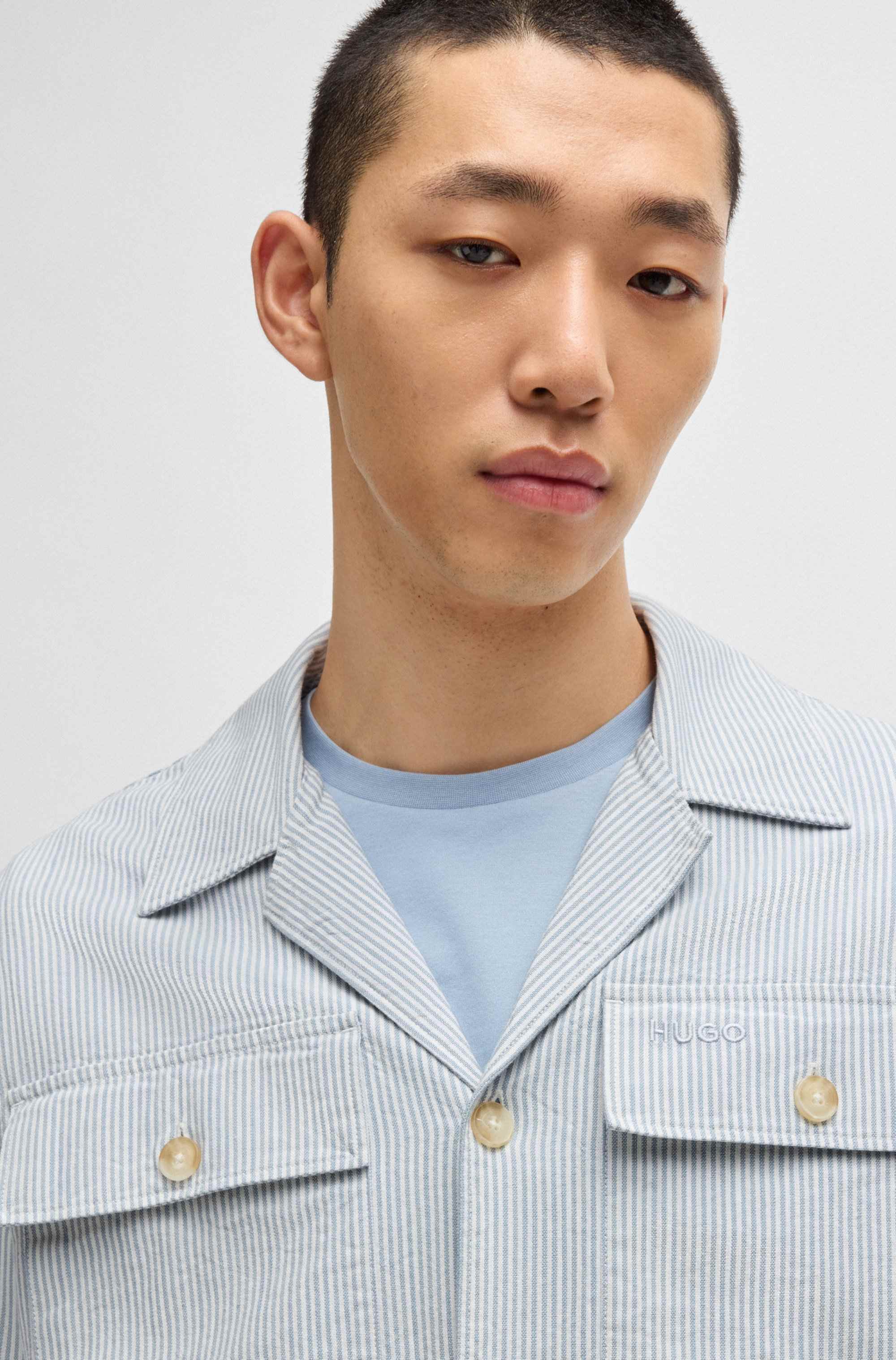 Oversized-fit overshirt in a striped Oxford cotton blend