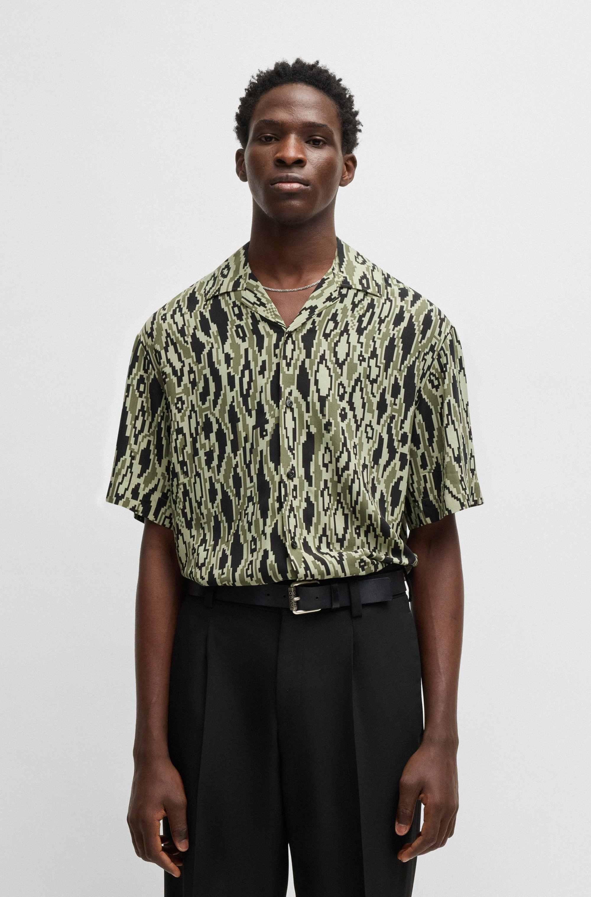 Oversized-fit shirt in python-print poplin
