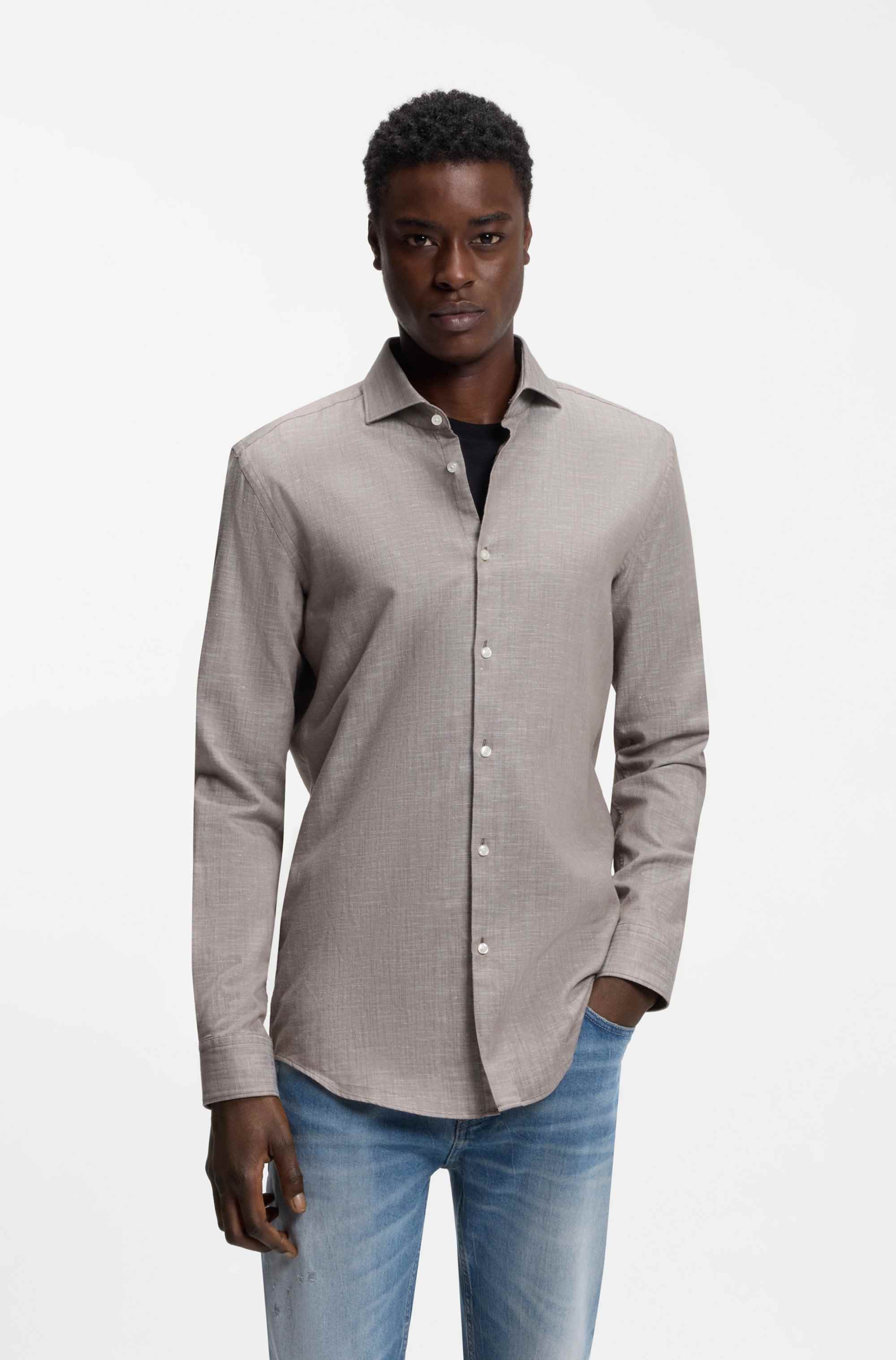 Slim-fit shirt in cotton and linen