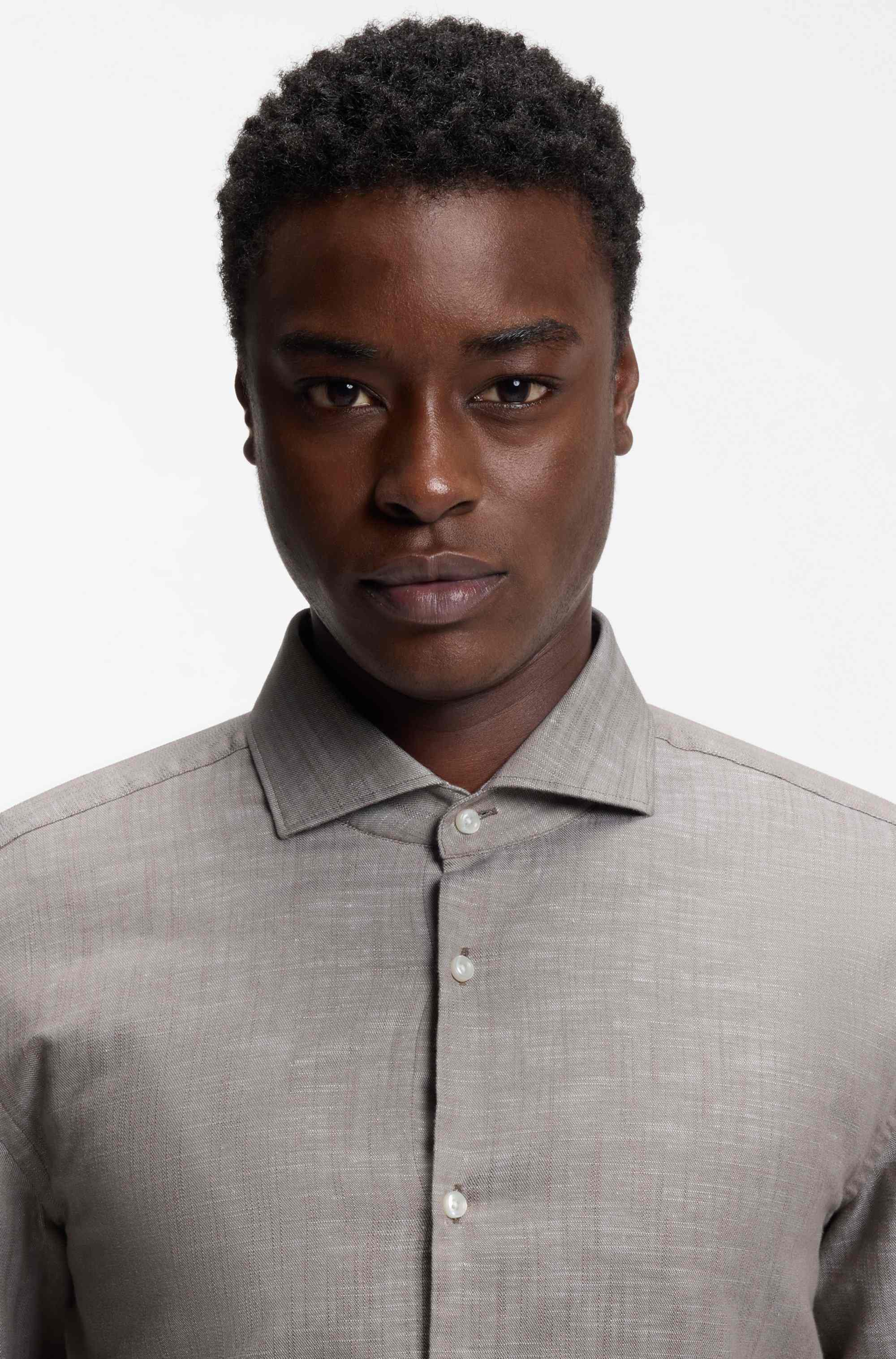 Slim-fit shirt in cotton and linen