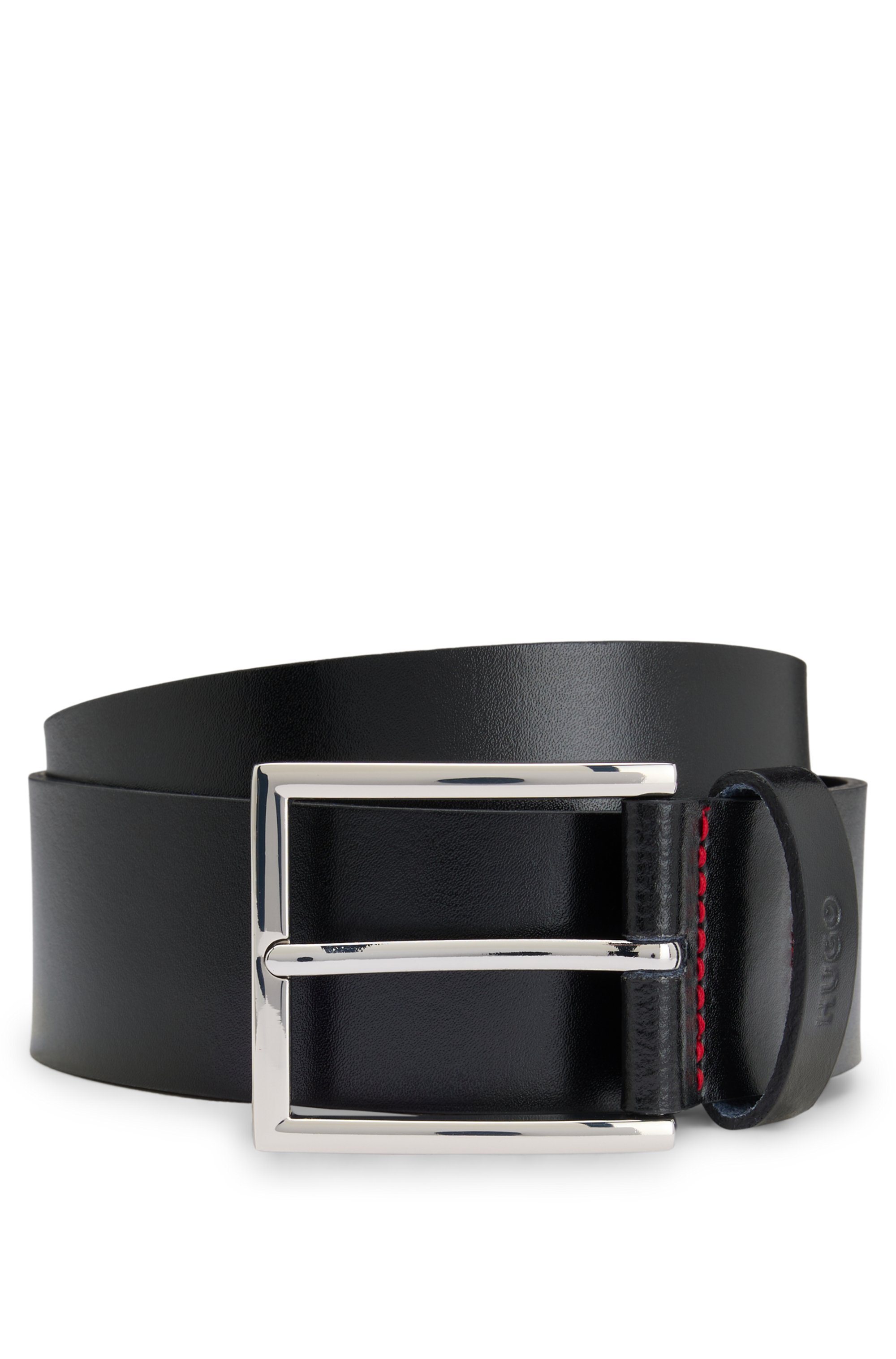 Smooth-leather belt with polished hardware
