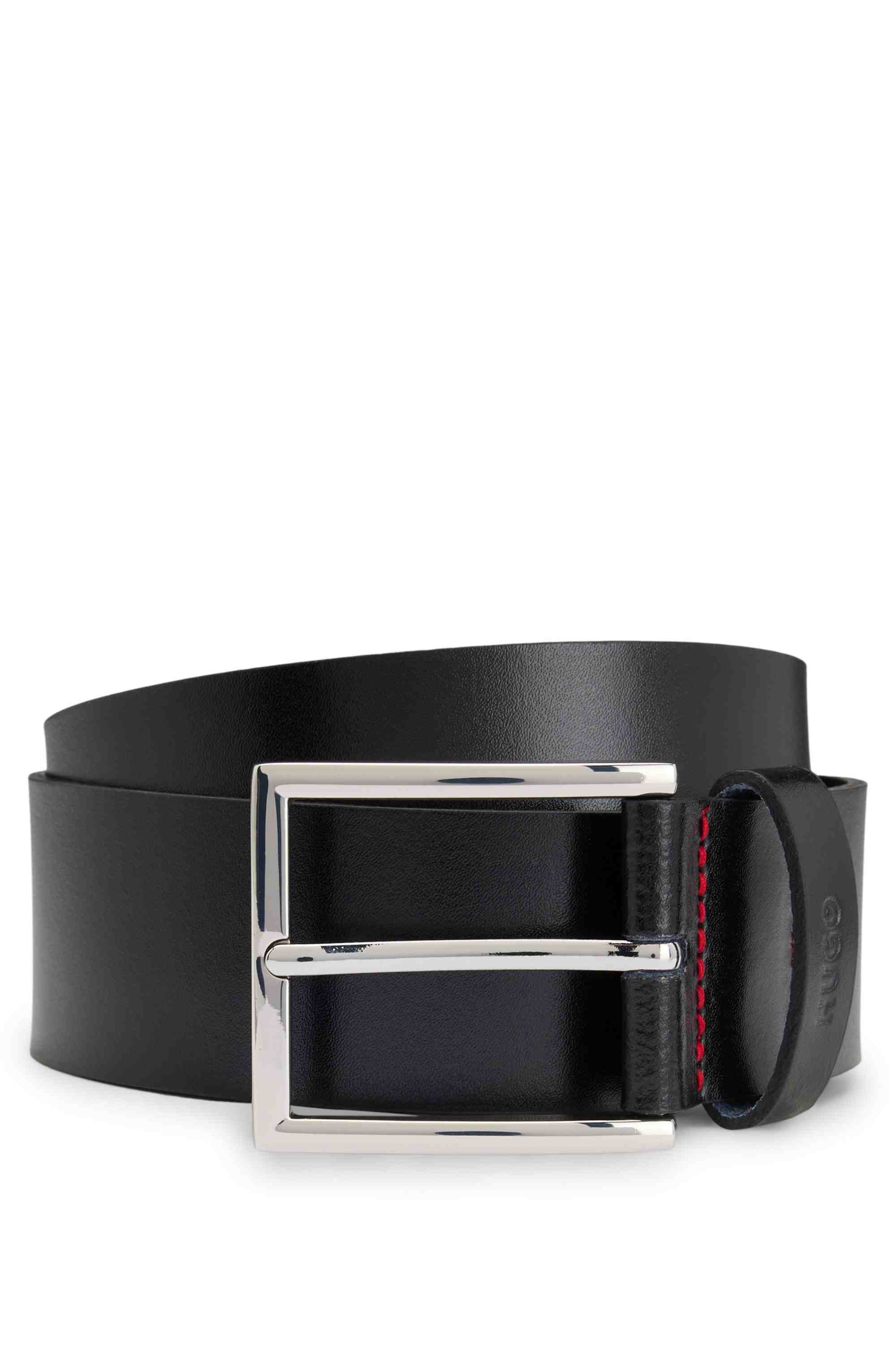 Smooth-leather belt with polished hardware