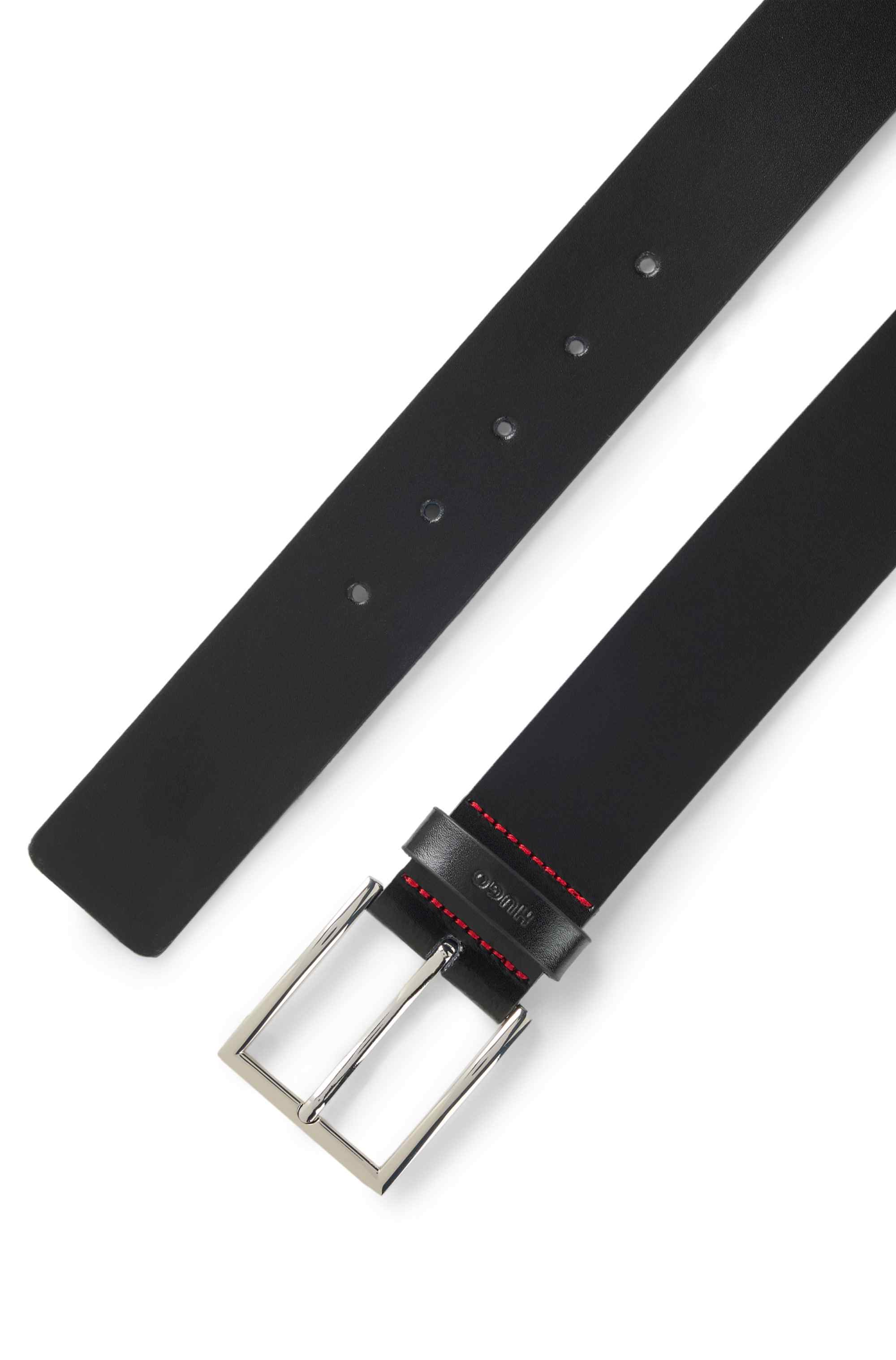Smooth-leather belt with polished hardware