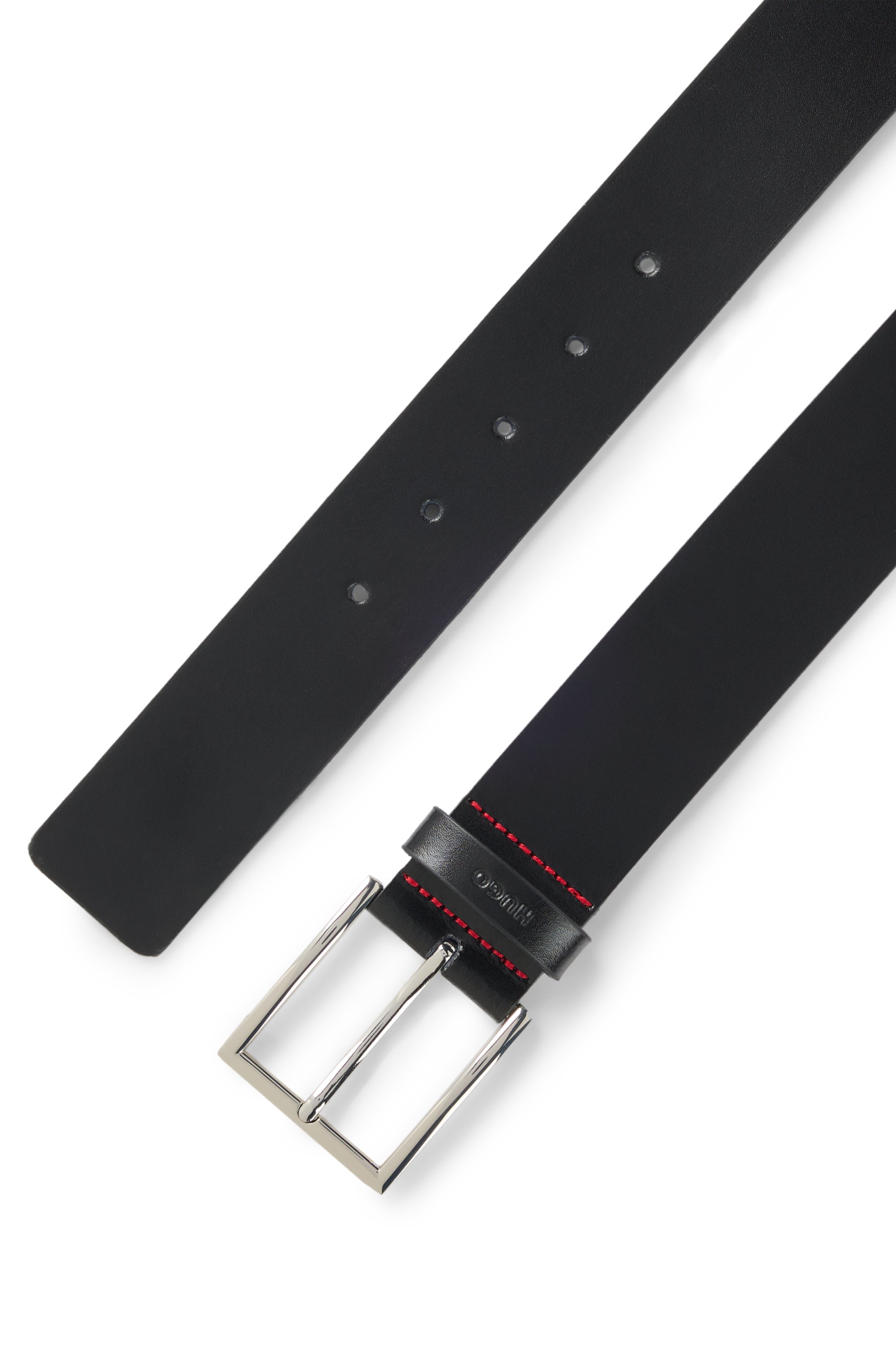 Smooth-leather belt with polished hardware