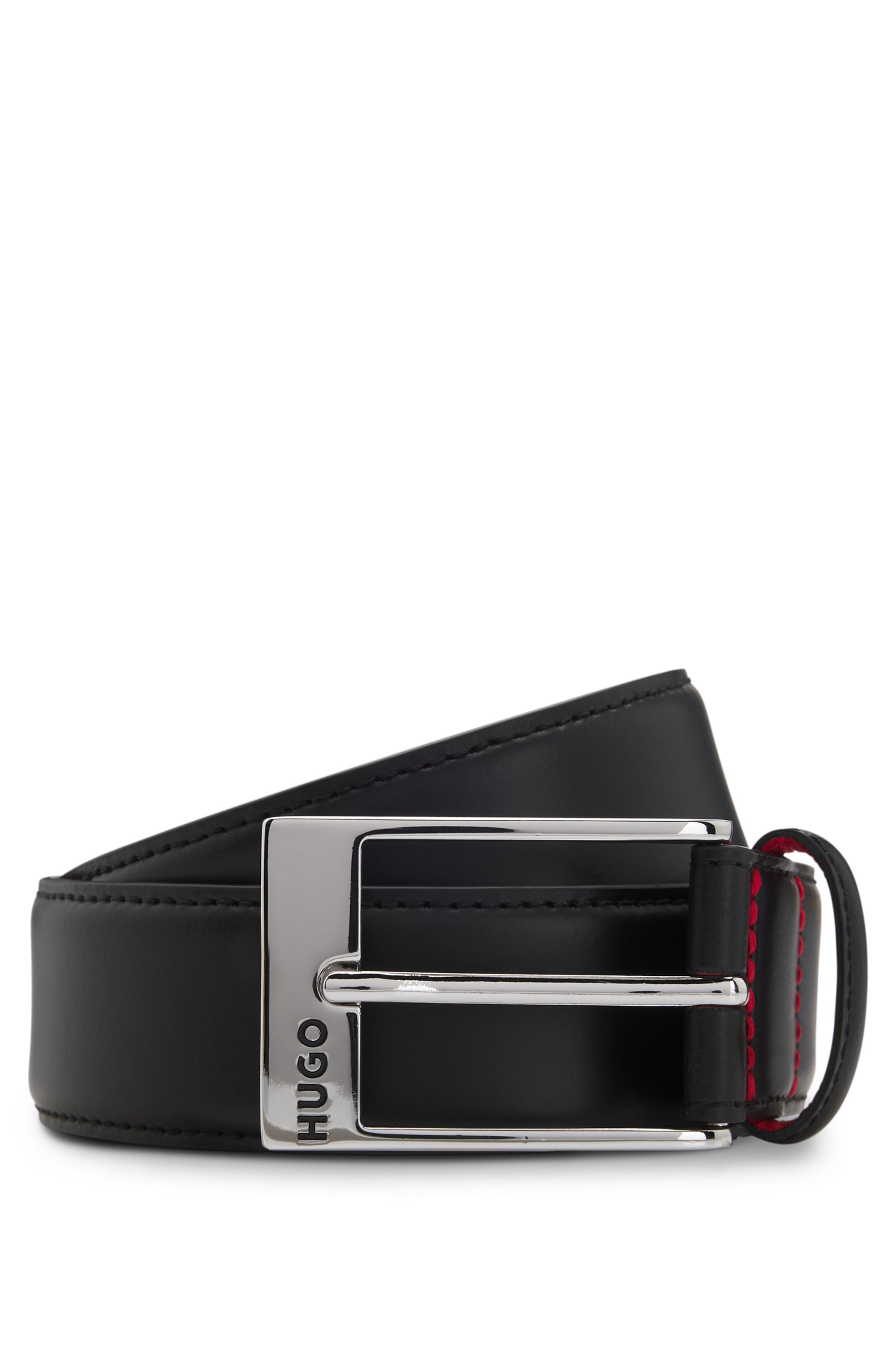 Patent-leather belt with red lining