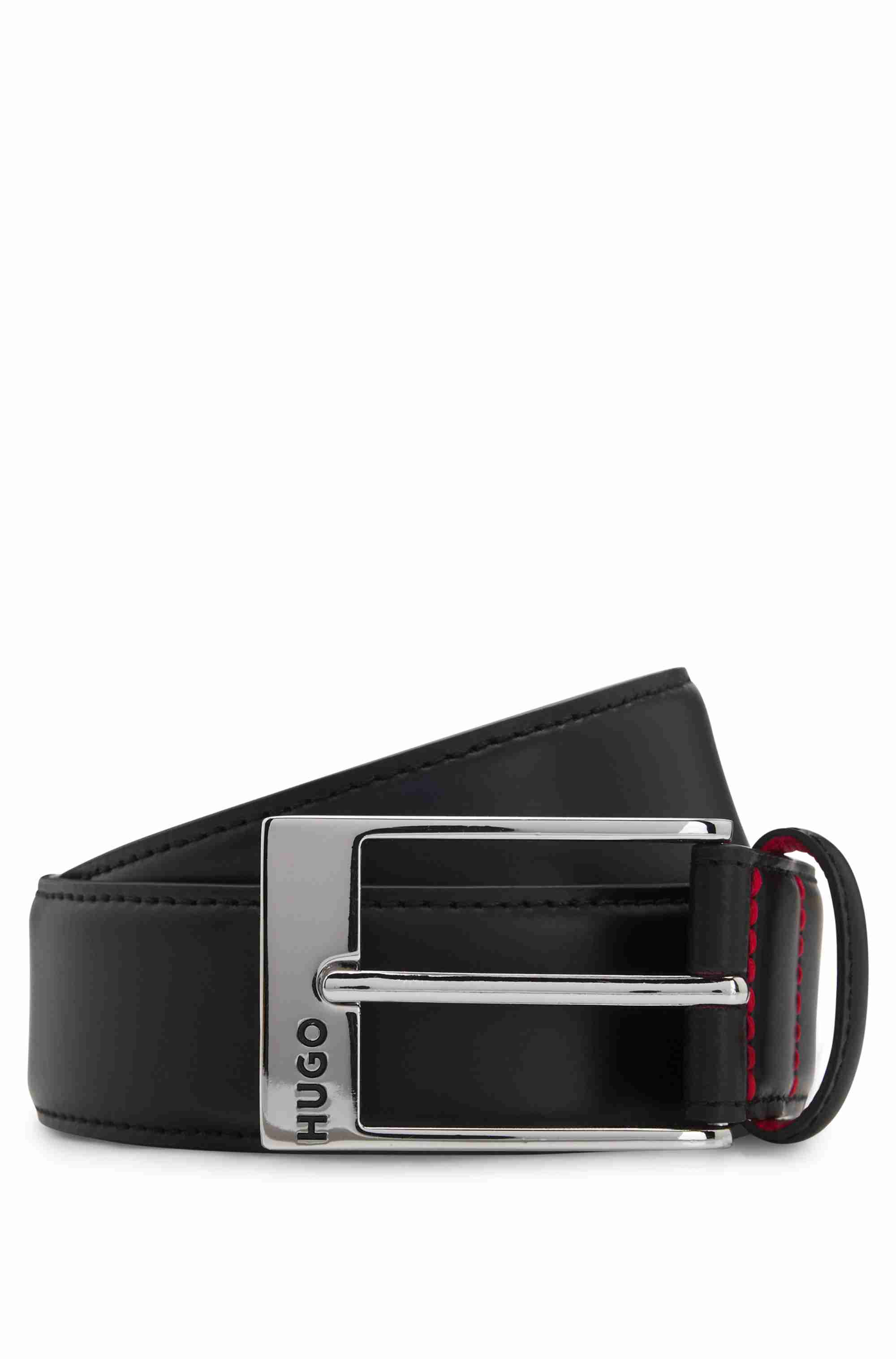 Patent-leather belt with red lining