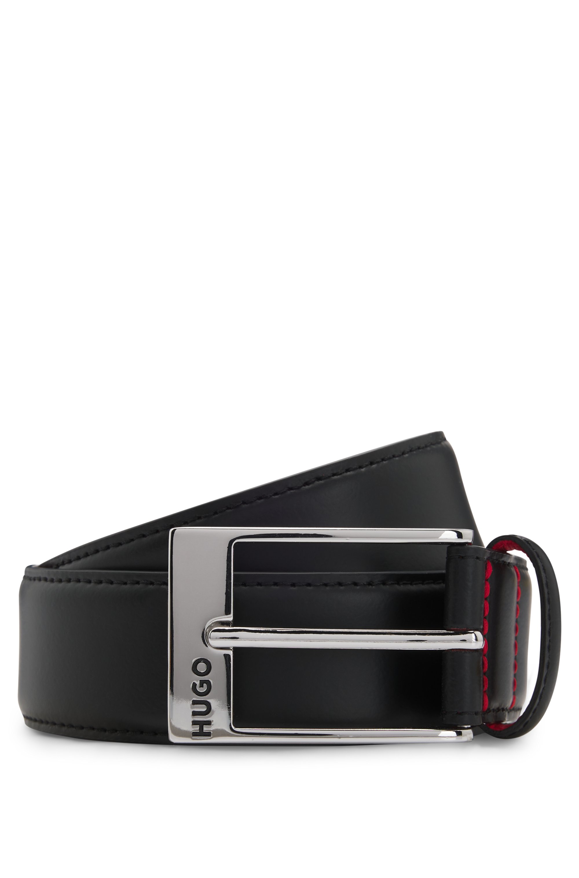 Patent-leather belt with red lining