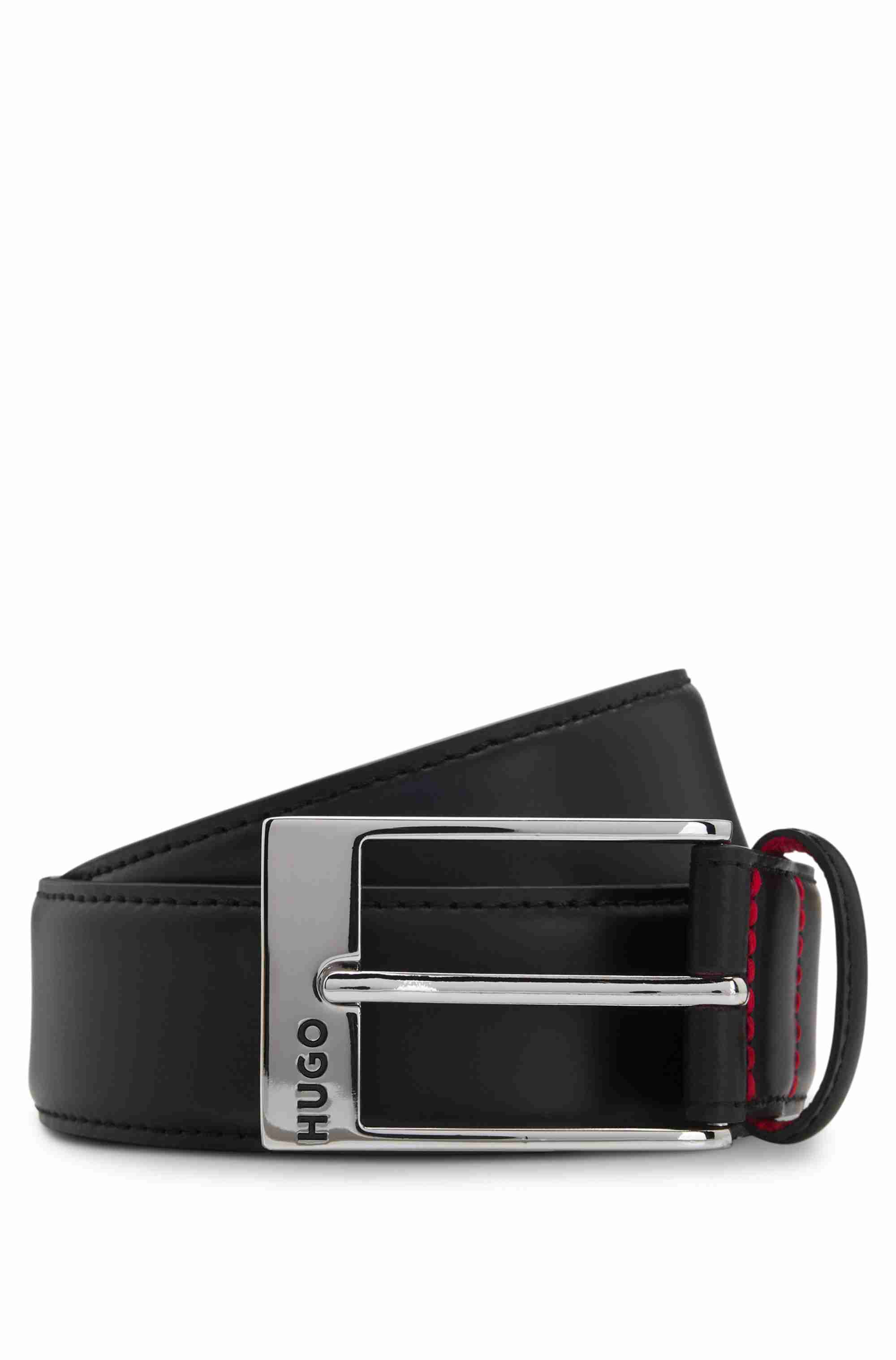 Patent-leather belt with red lining