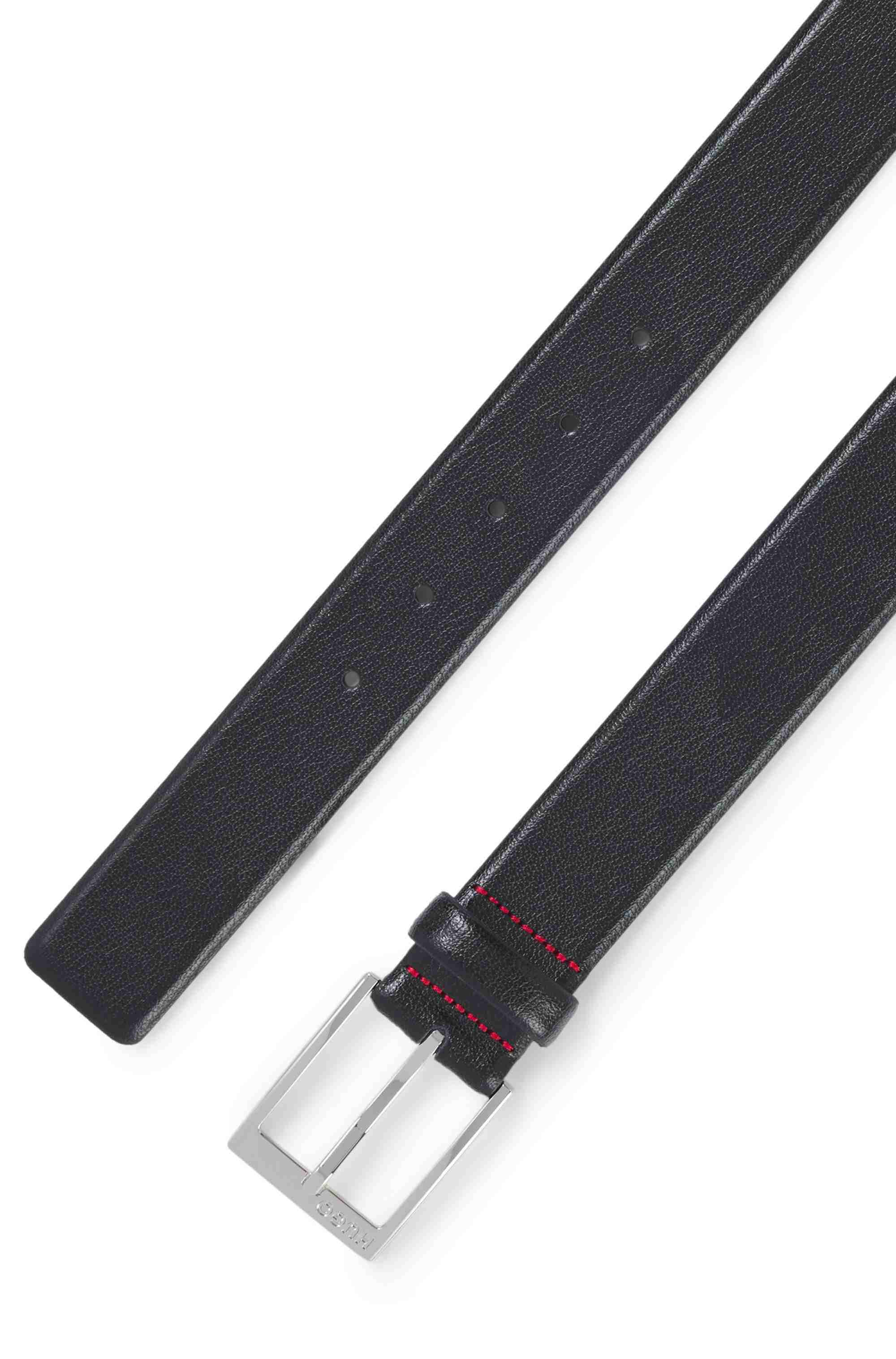 Grained-leather belt with logo-engraved buckle