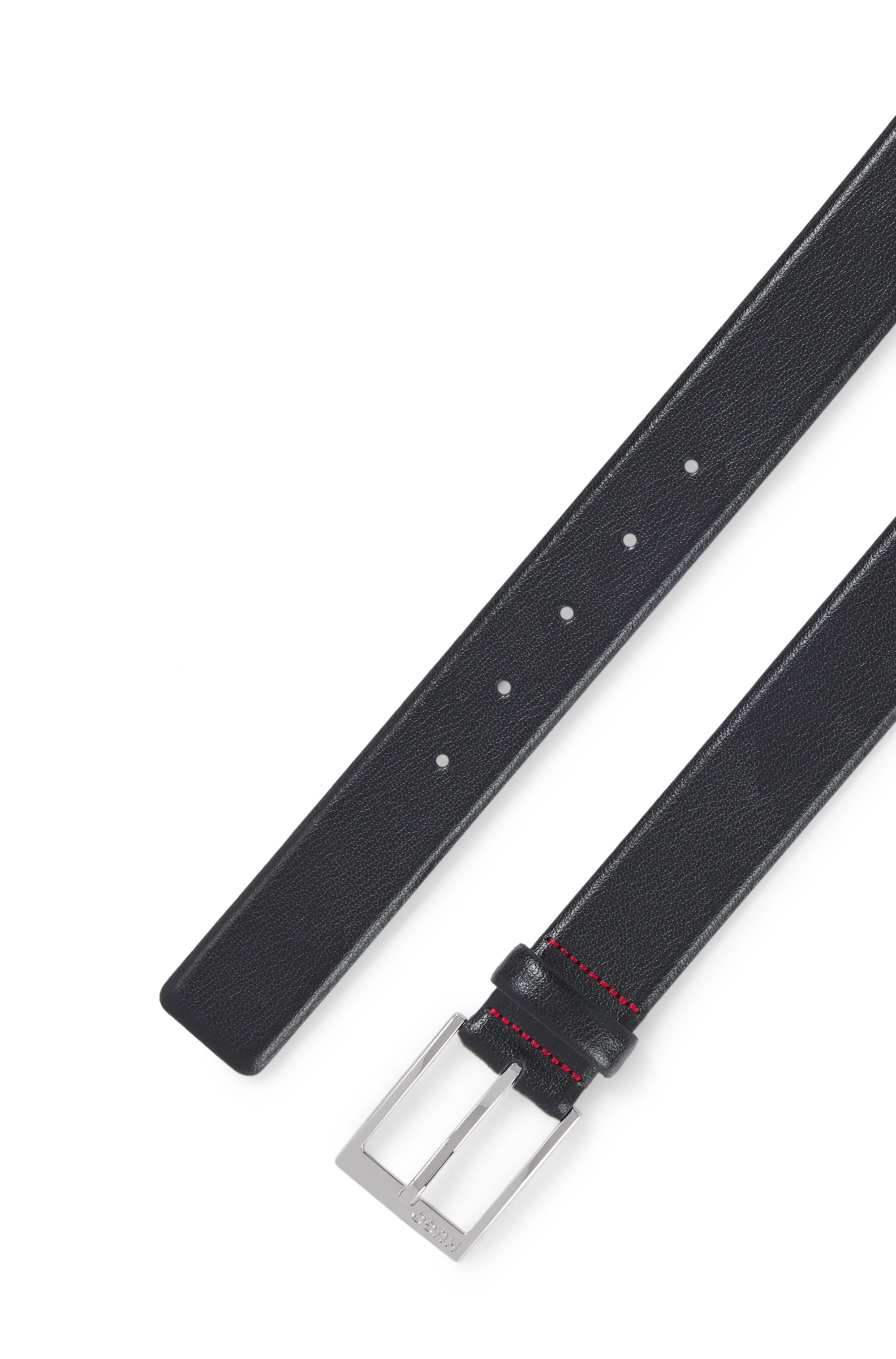 Grainy-leather belt with polished silver hardware
