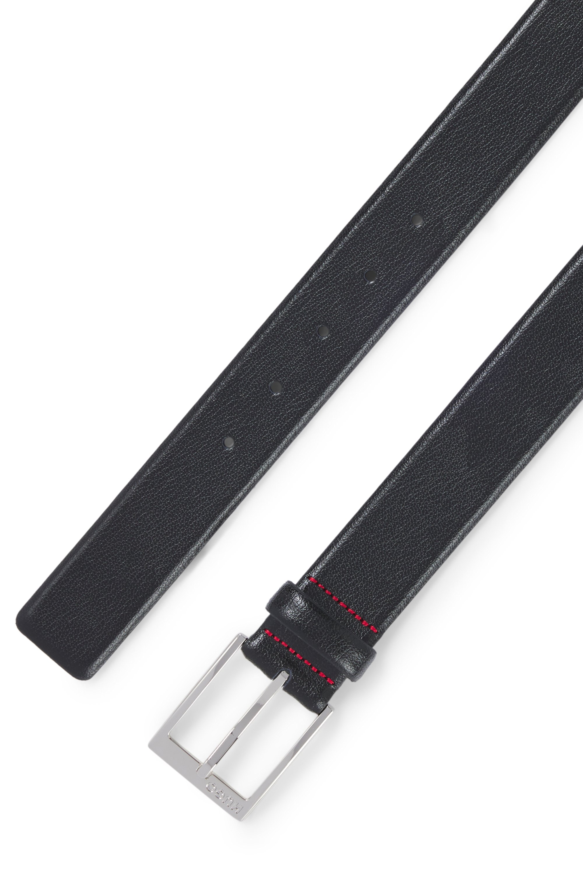 Grained-leather belt with logo-engraved buckle