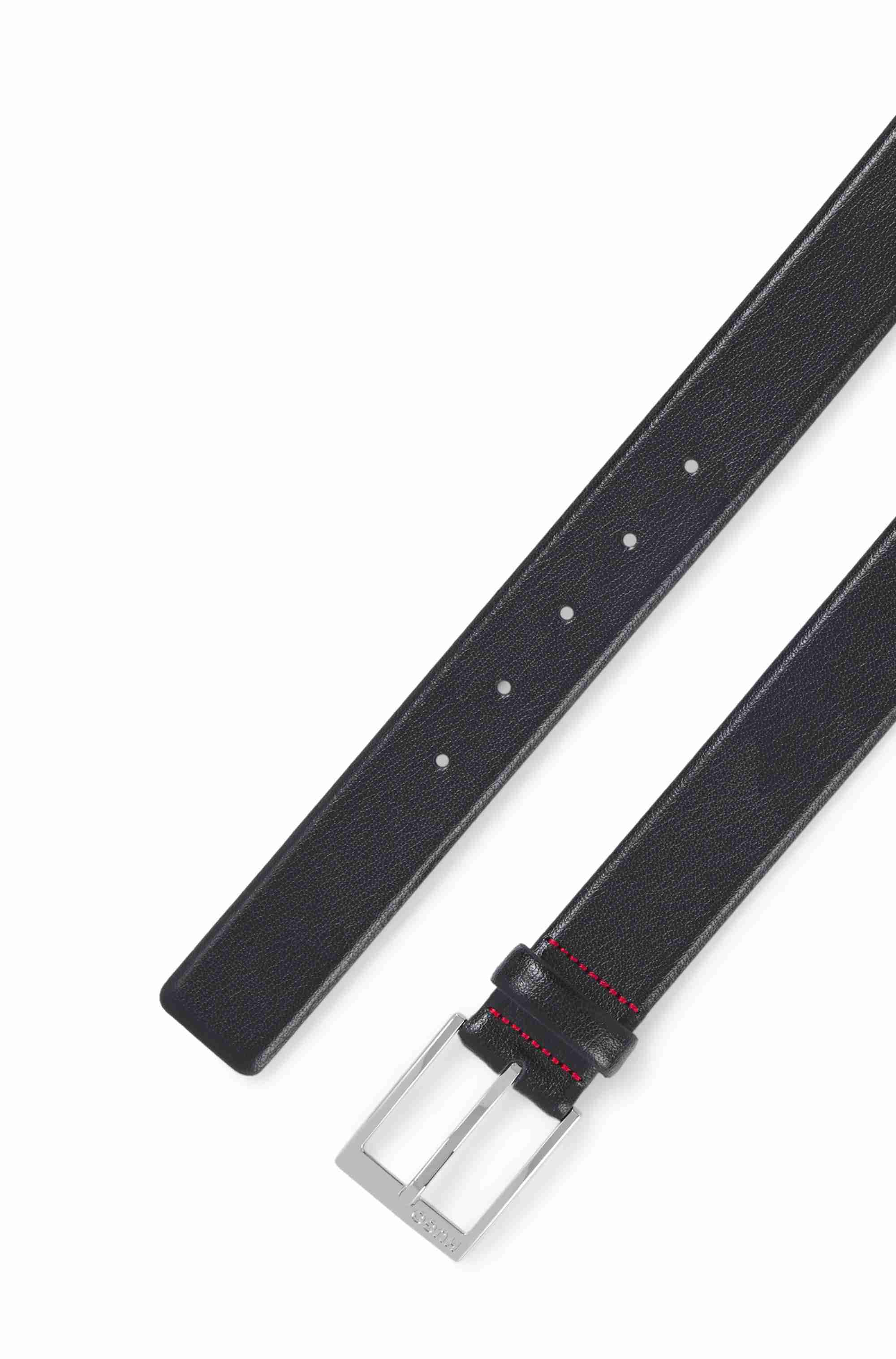Grained-leather belt with silver-tone hardware