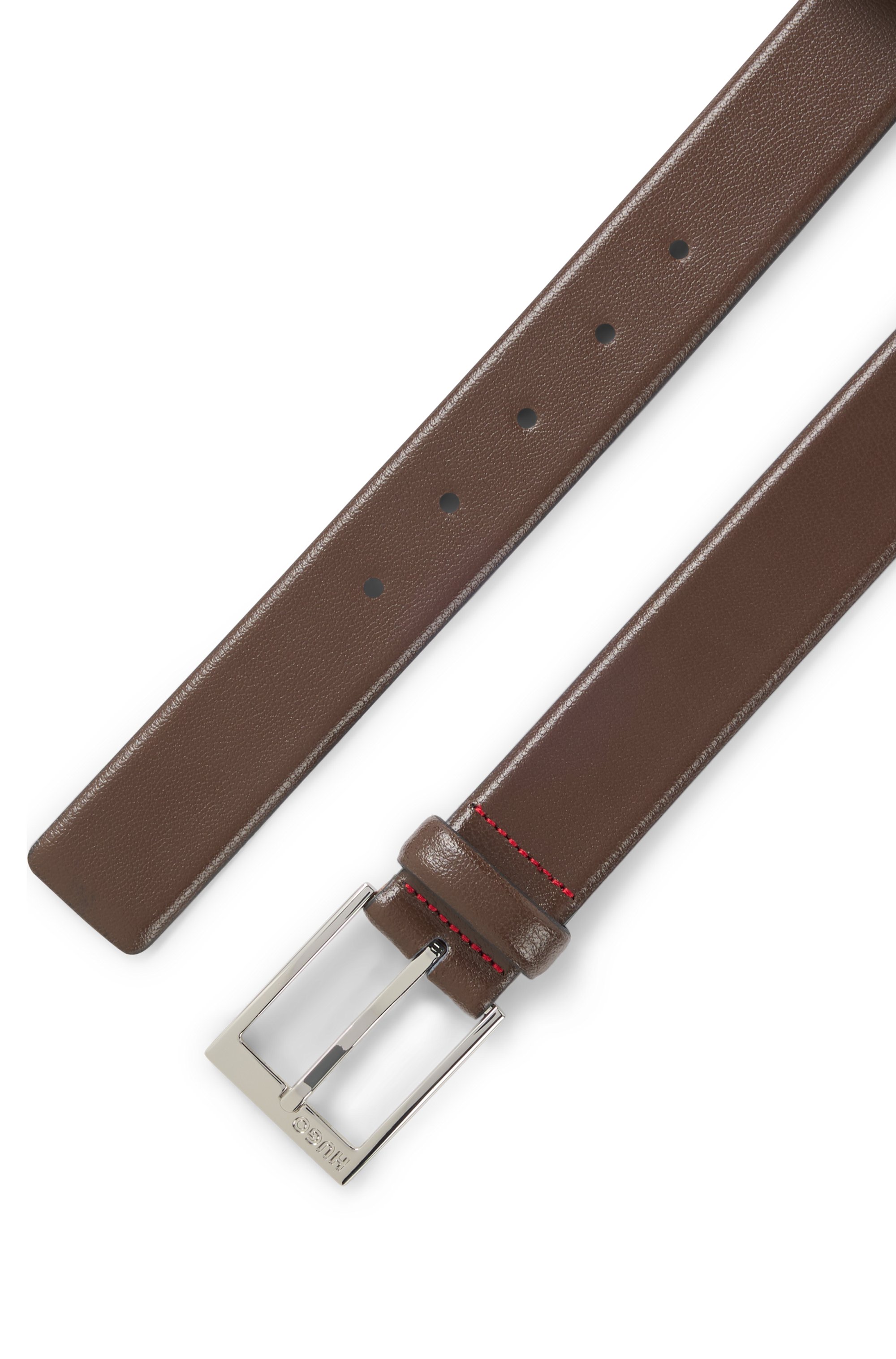 Grained-leather belt with silver-tone hardware