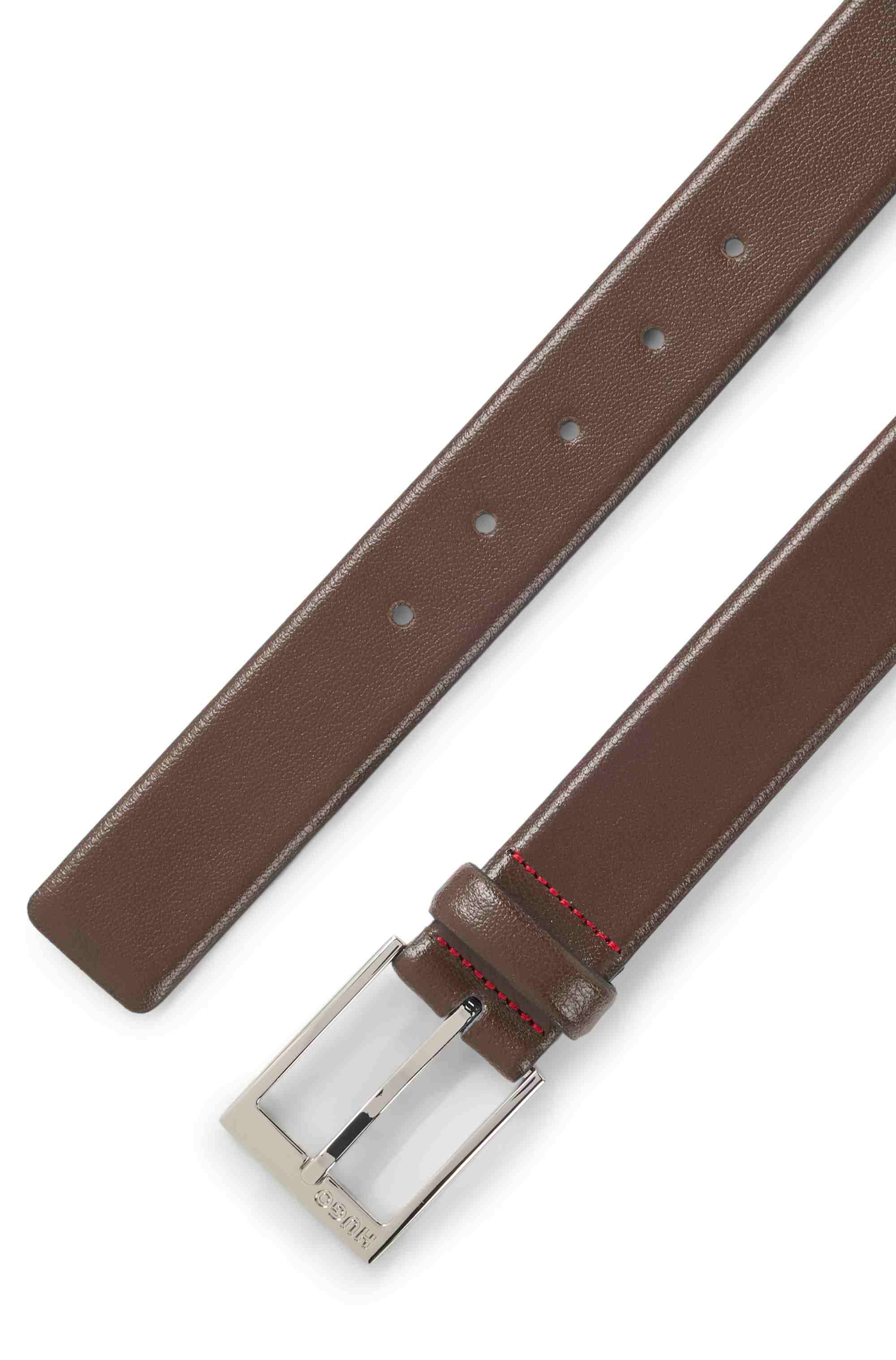 Grained-leather belt with logo-engraved buckle