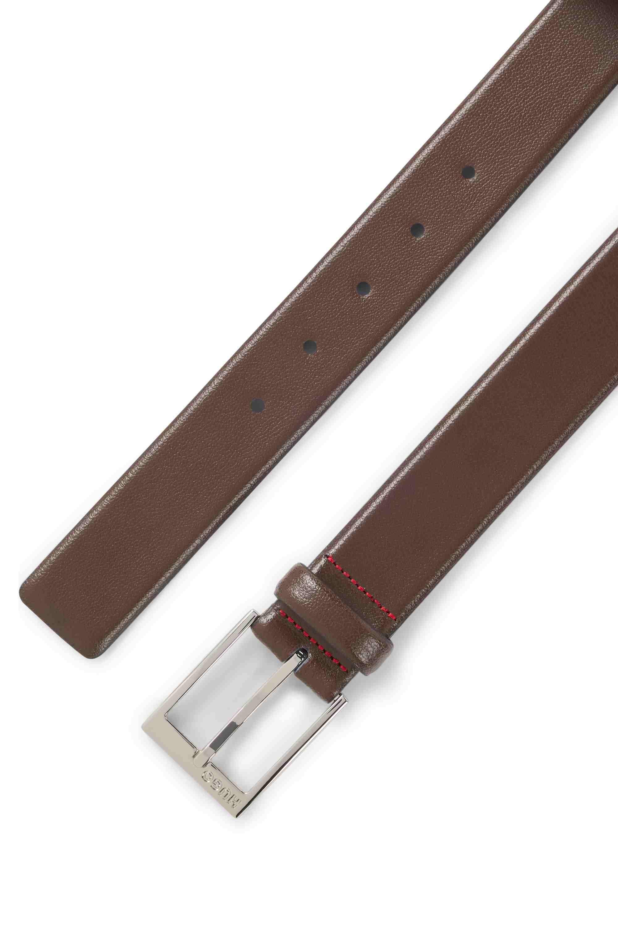 Grained-leather belt with silver-tone hardware