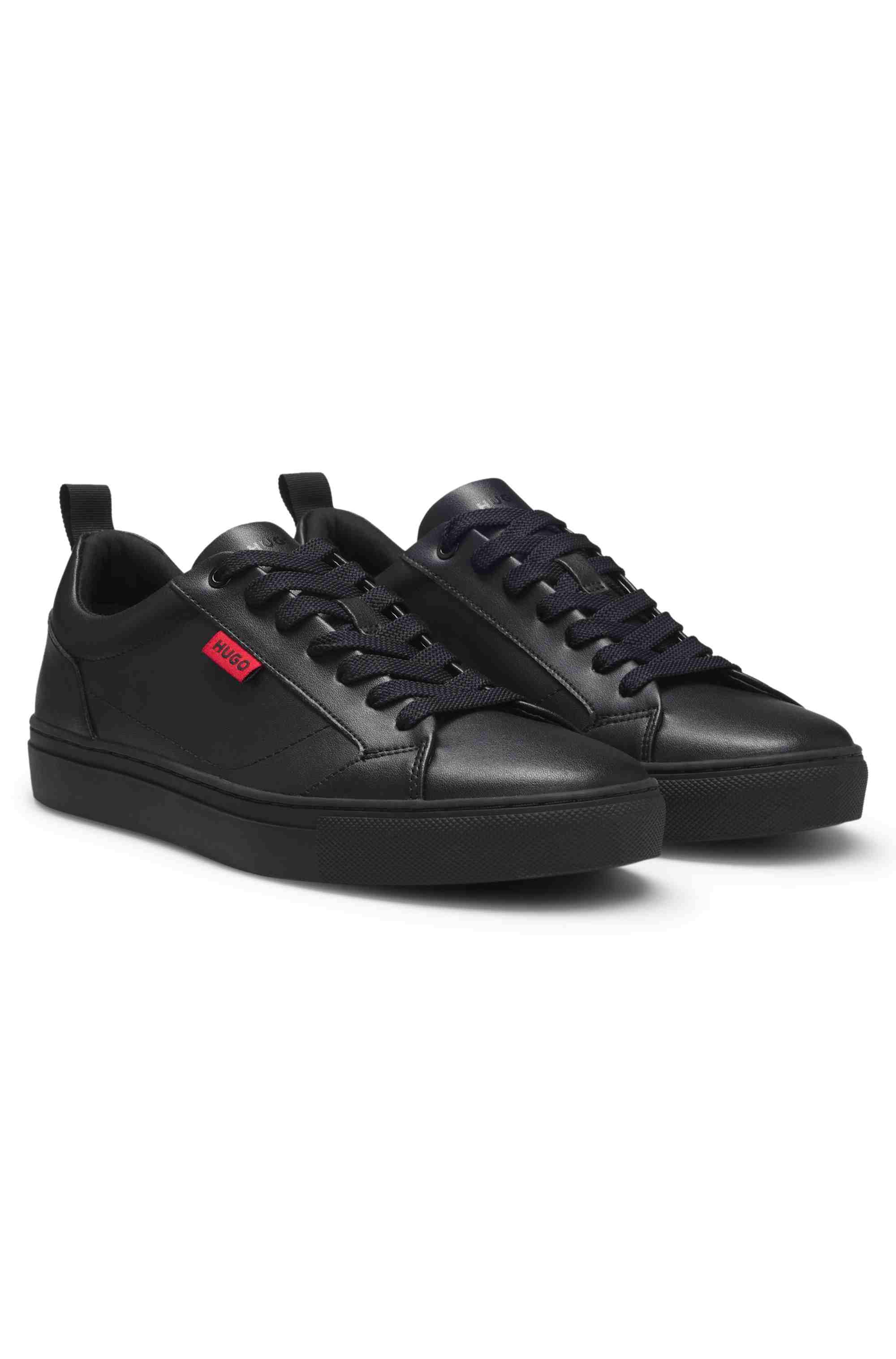 Faux-leather trainers with red logo flag