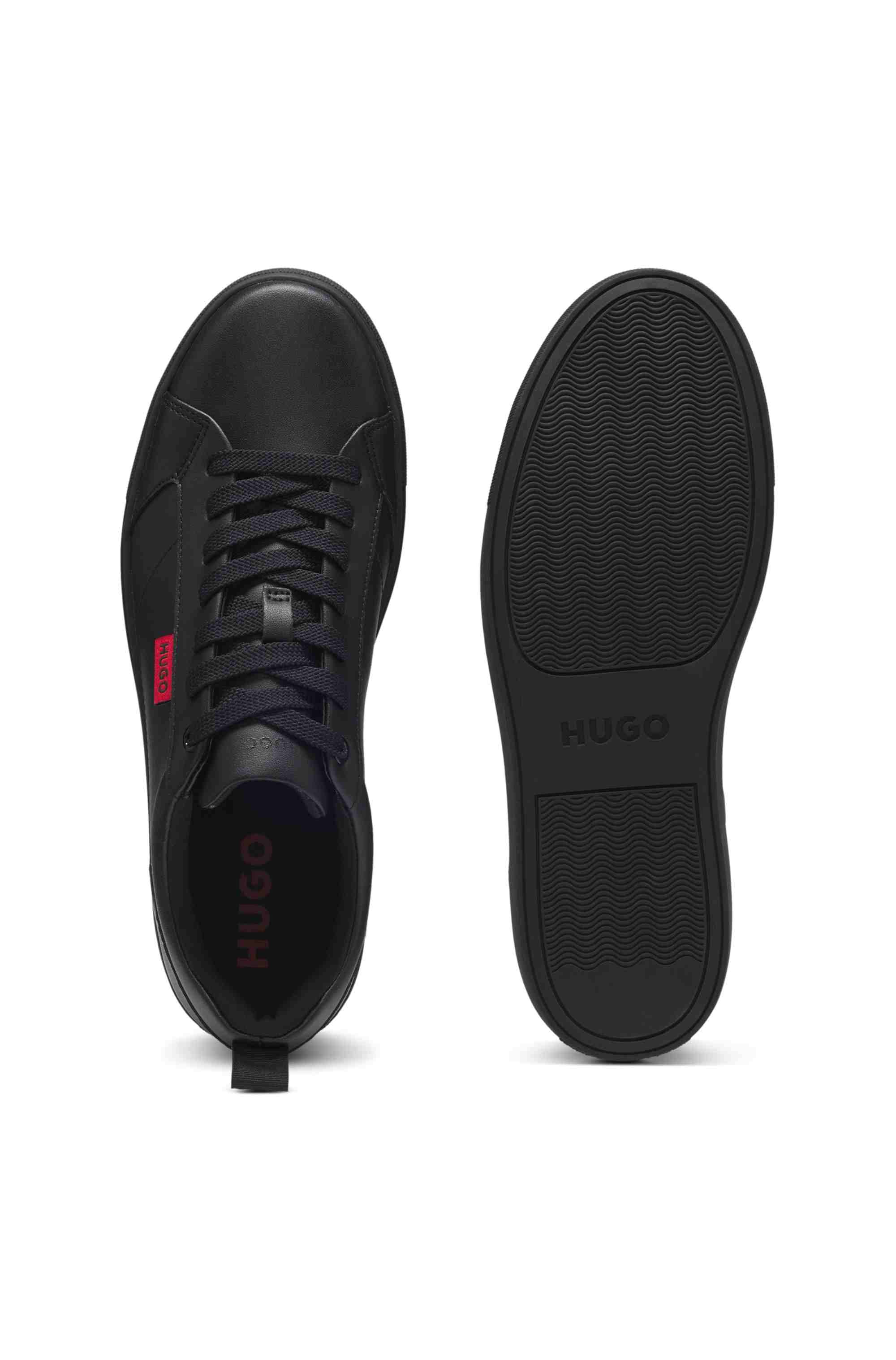 Faux-leather trainers with red logo flag