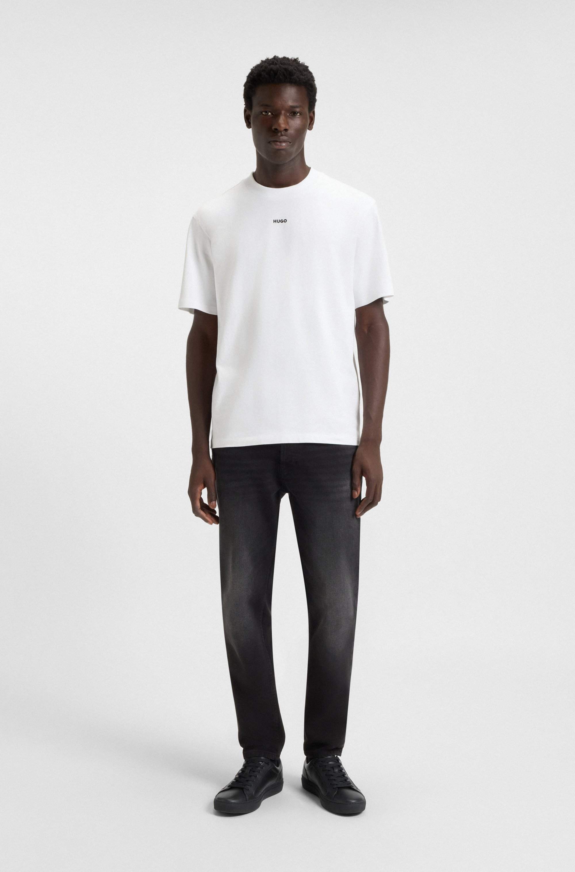 Faux-leather trainers with red logo flag