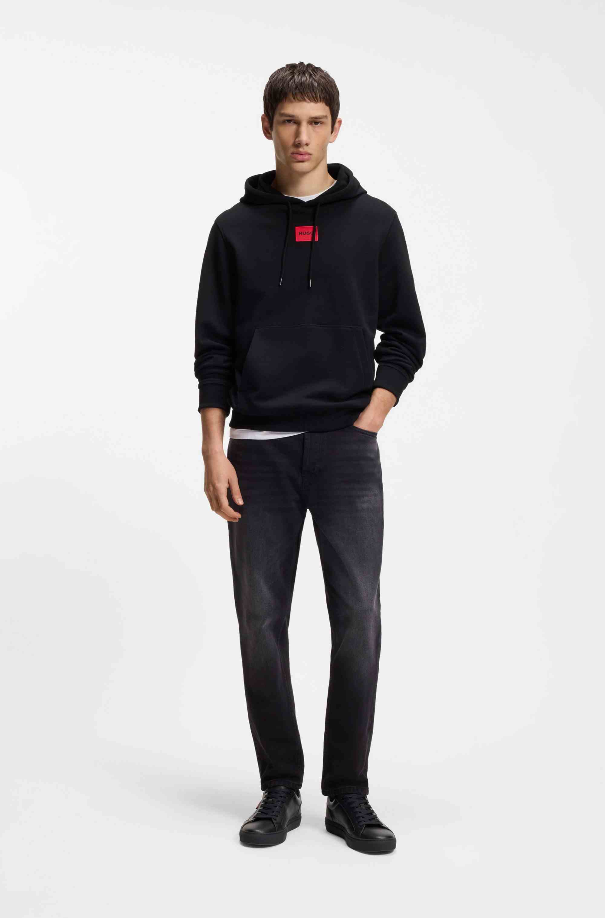 Faux-leather trainers with red logo flag