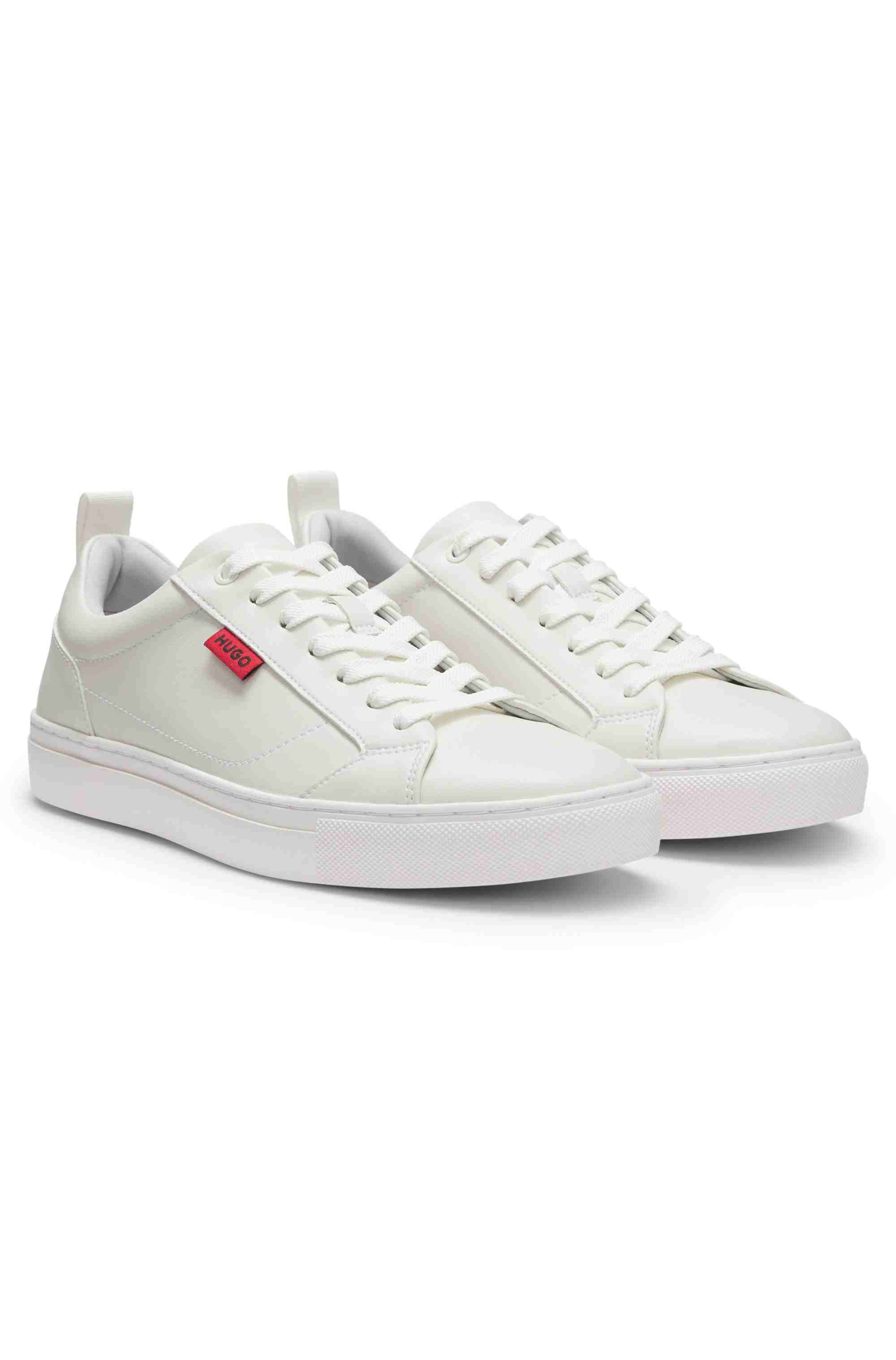 Faux-leather trainers with red logo flag