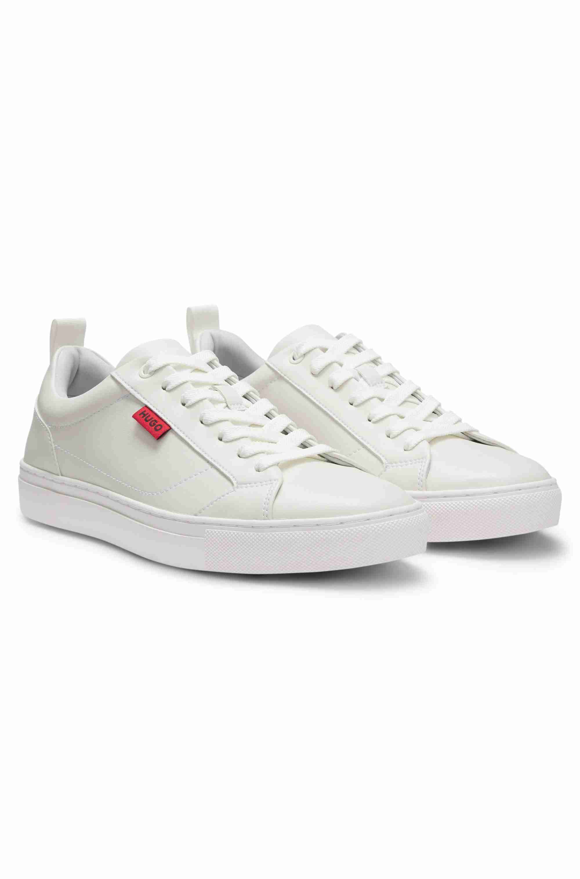 Faux-leather trainers with red logo flag