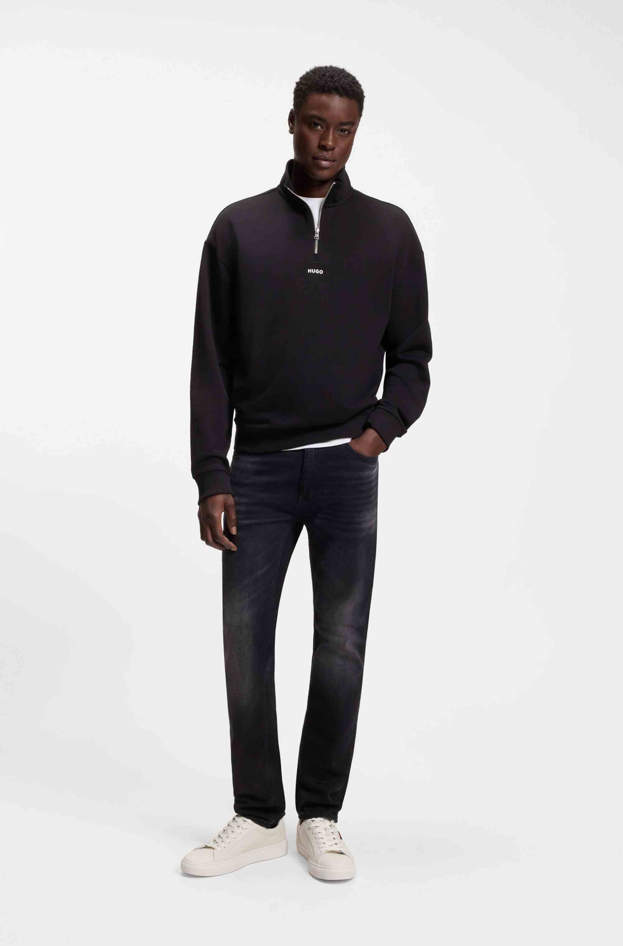 Faux-leather trainers with red logo flag