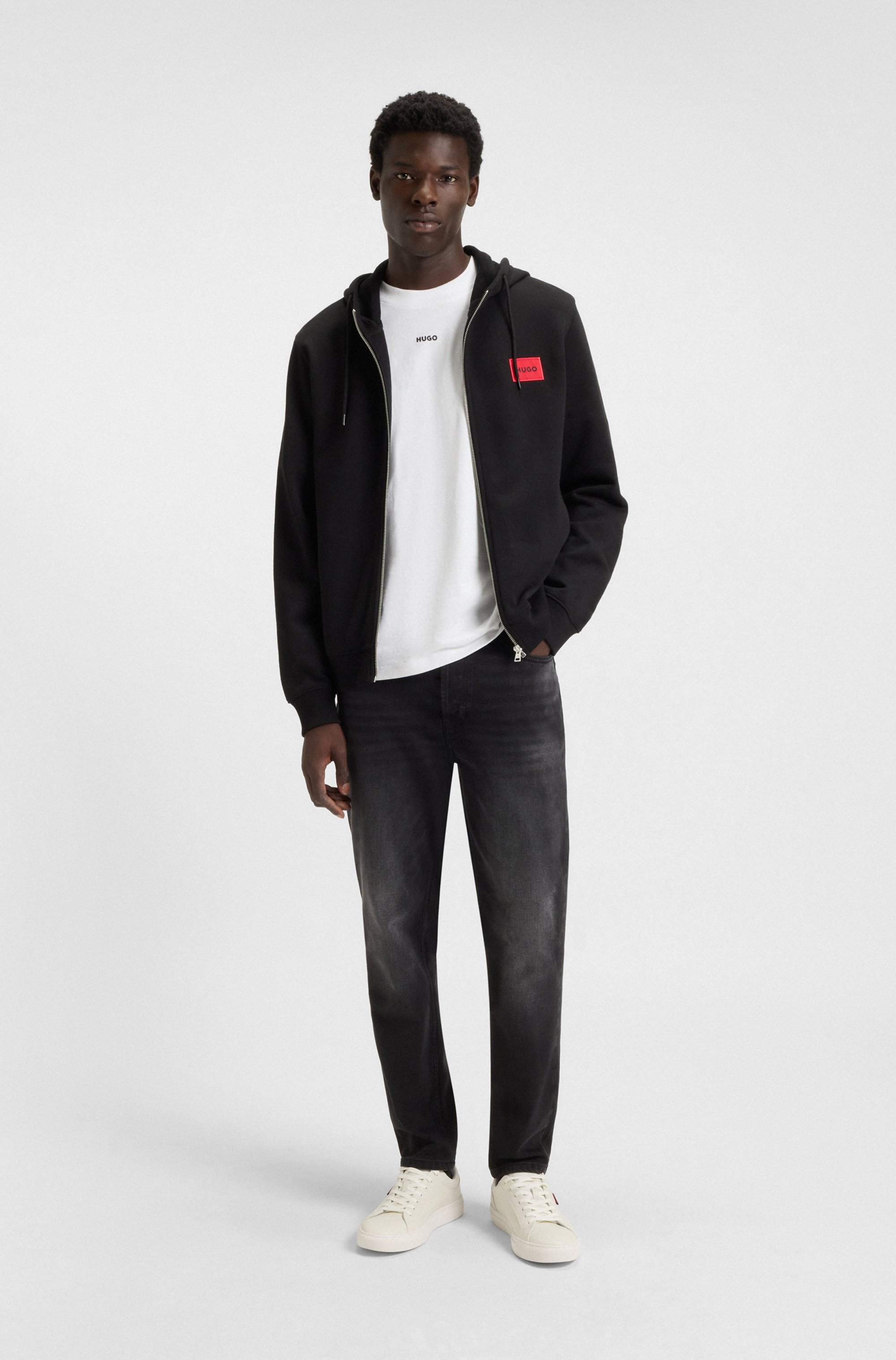 Faux-leather trainers with red logo flag