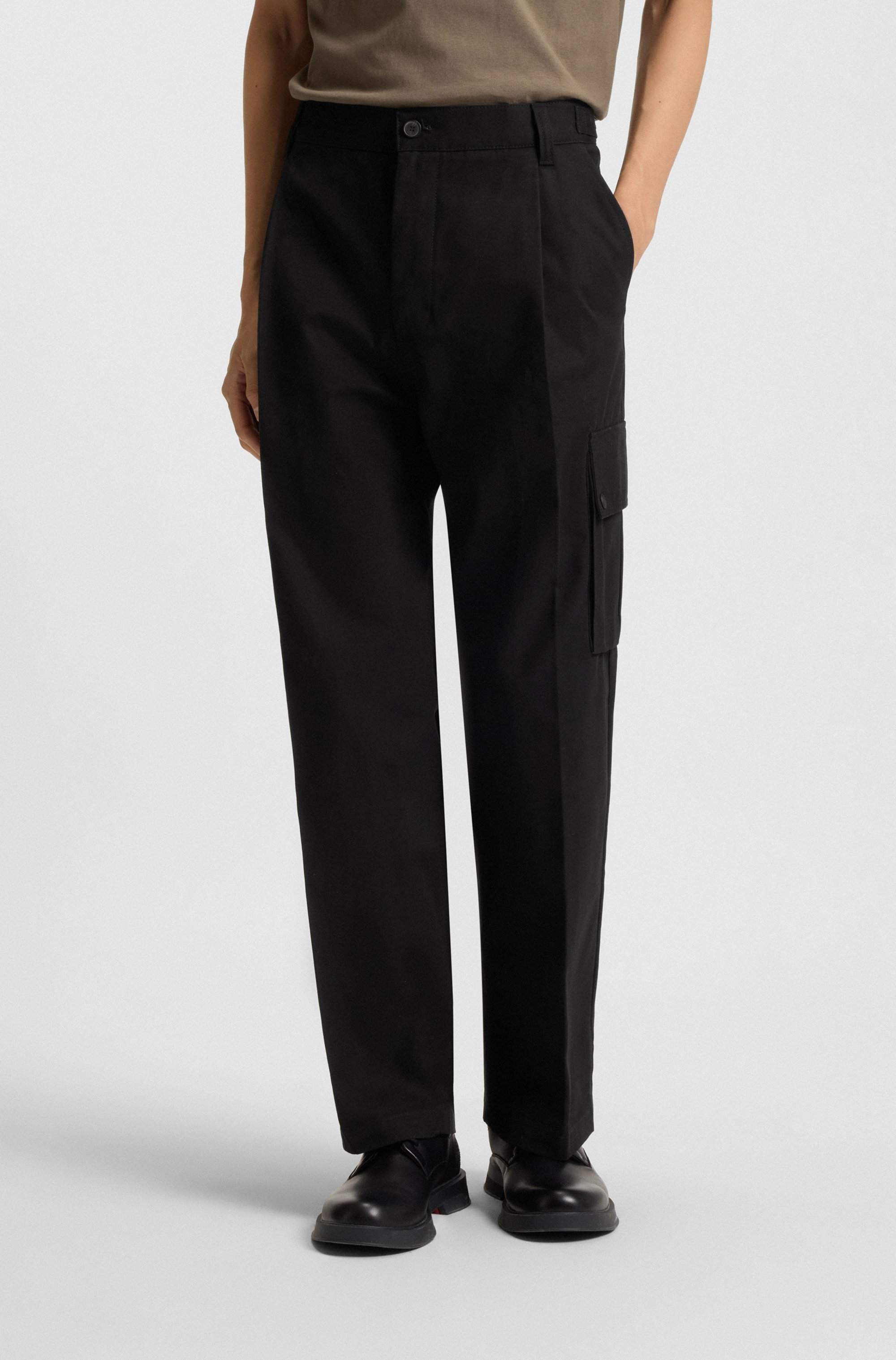 Slim-fit cargo trousers in mercerised cotton