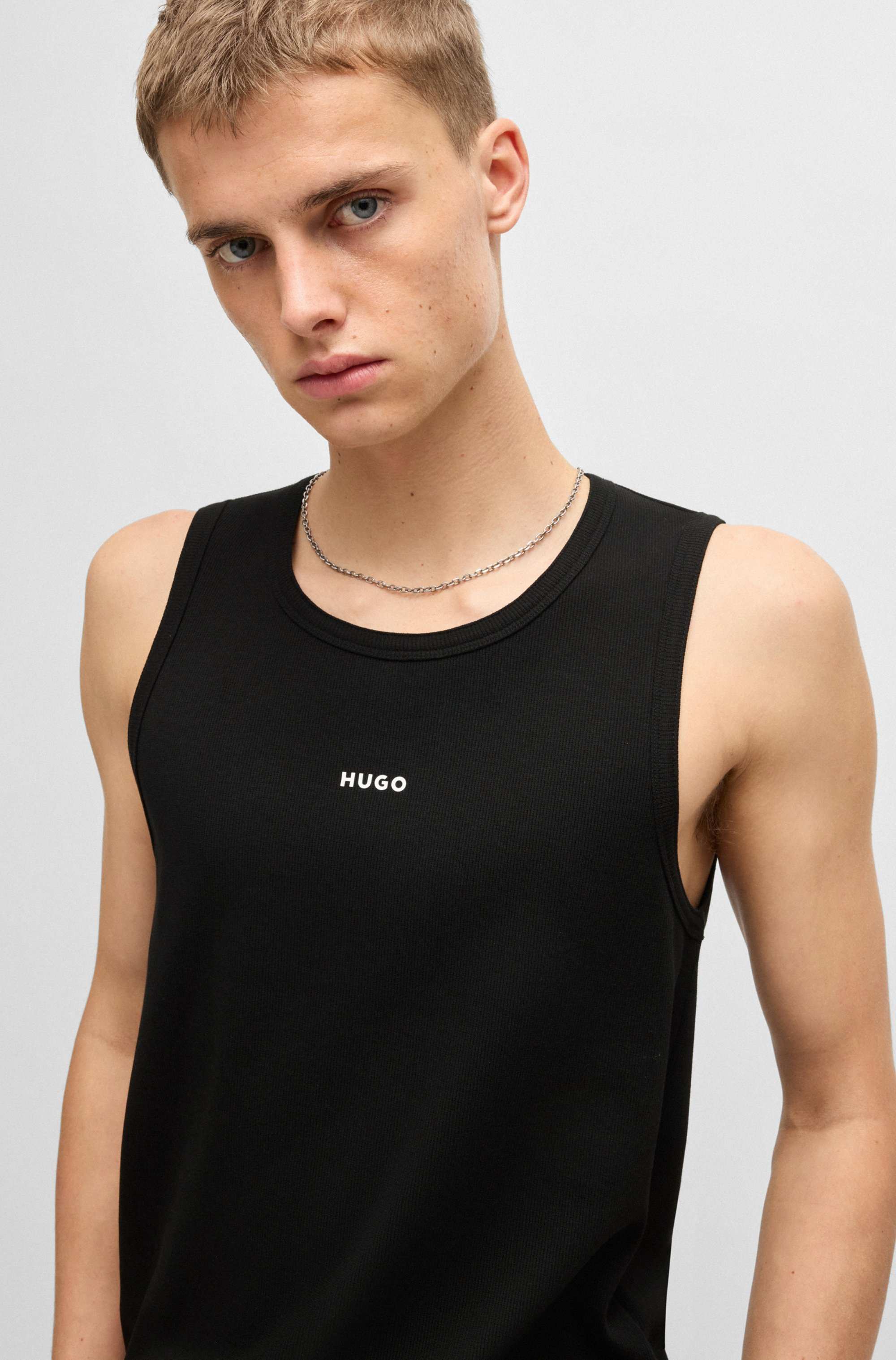 Ribbed stretch-cotton tank top with logo print