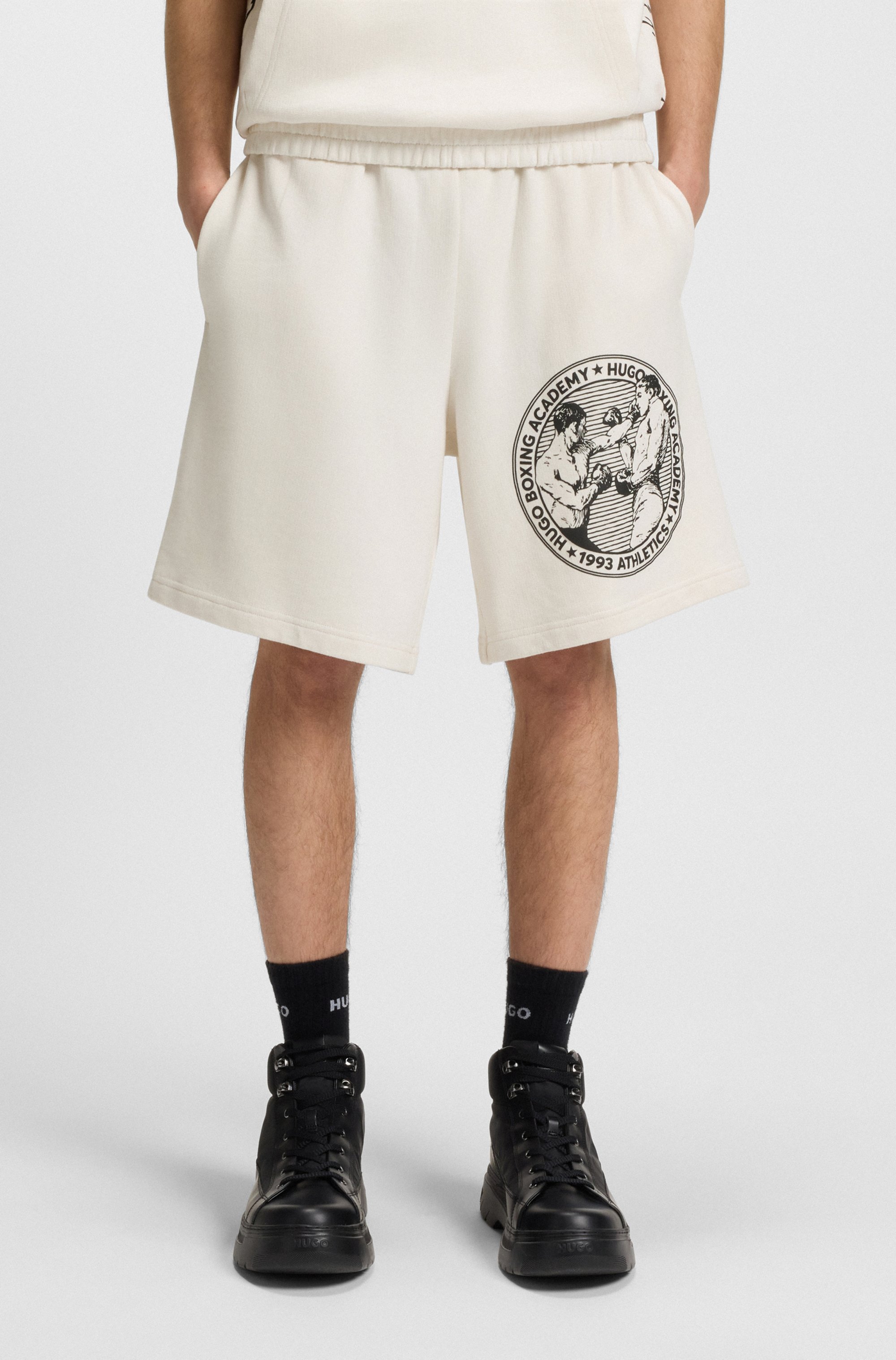 Cotton-terry shorts with boxing artwork