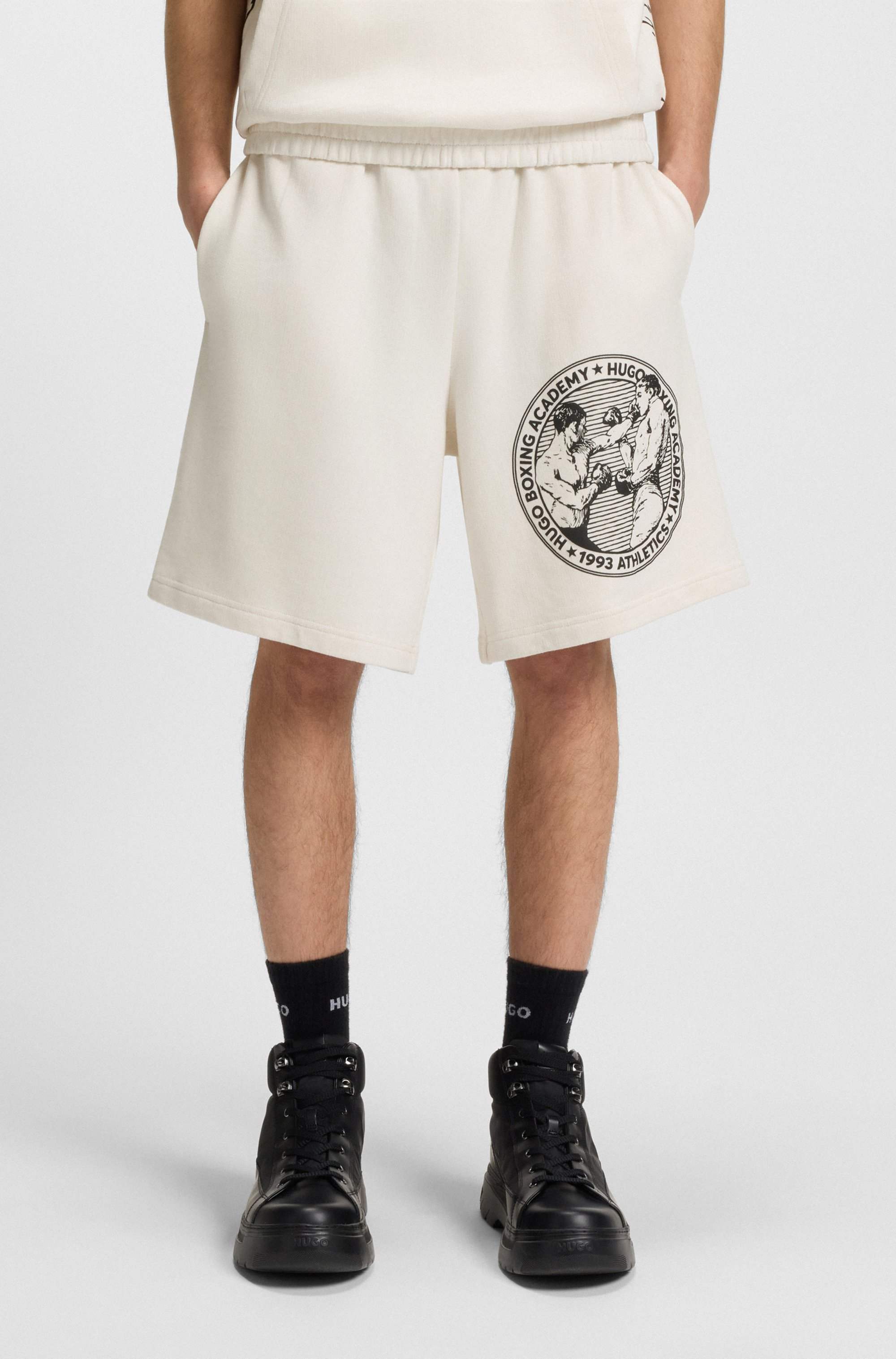 Cotton-terry shorts with boxing artwork