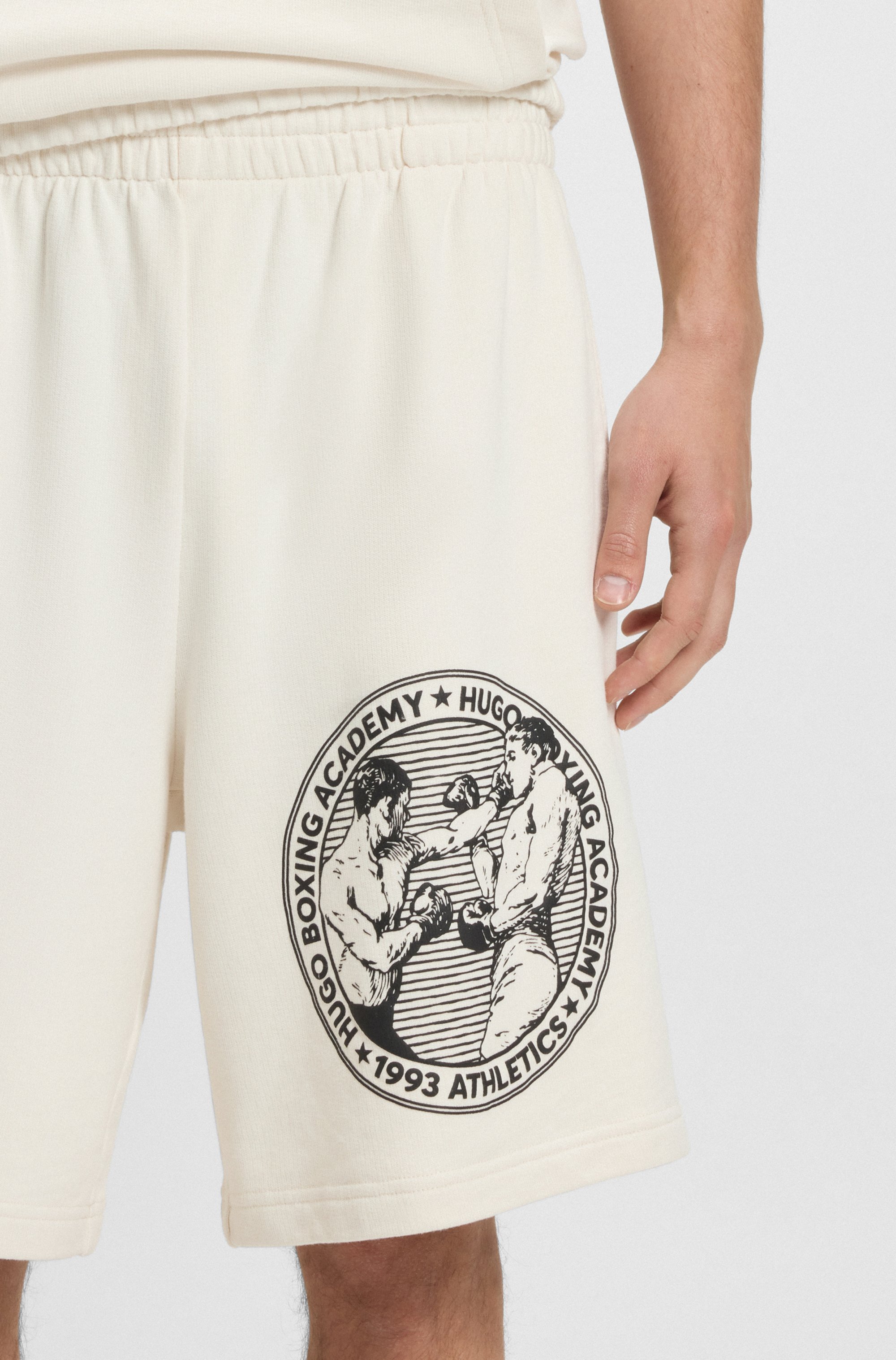 Cotton-terry shorts with boxing artwork