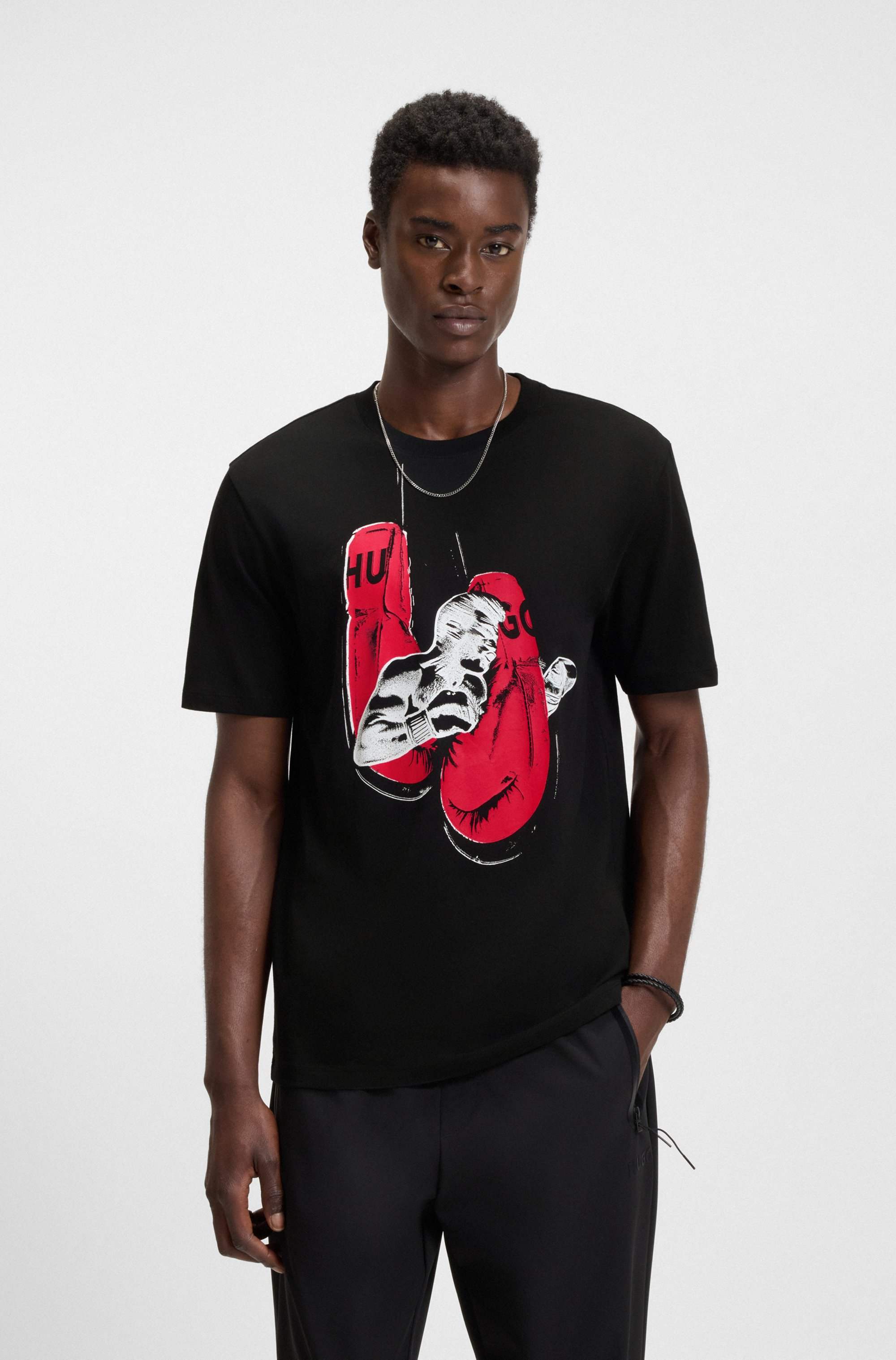 Cotton-jersey T-shirt with boxing artwork