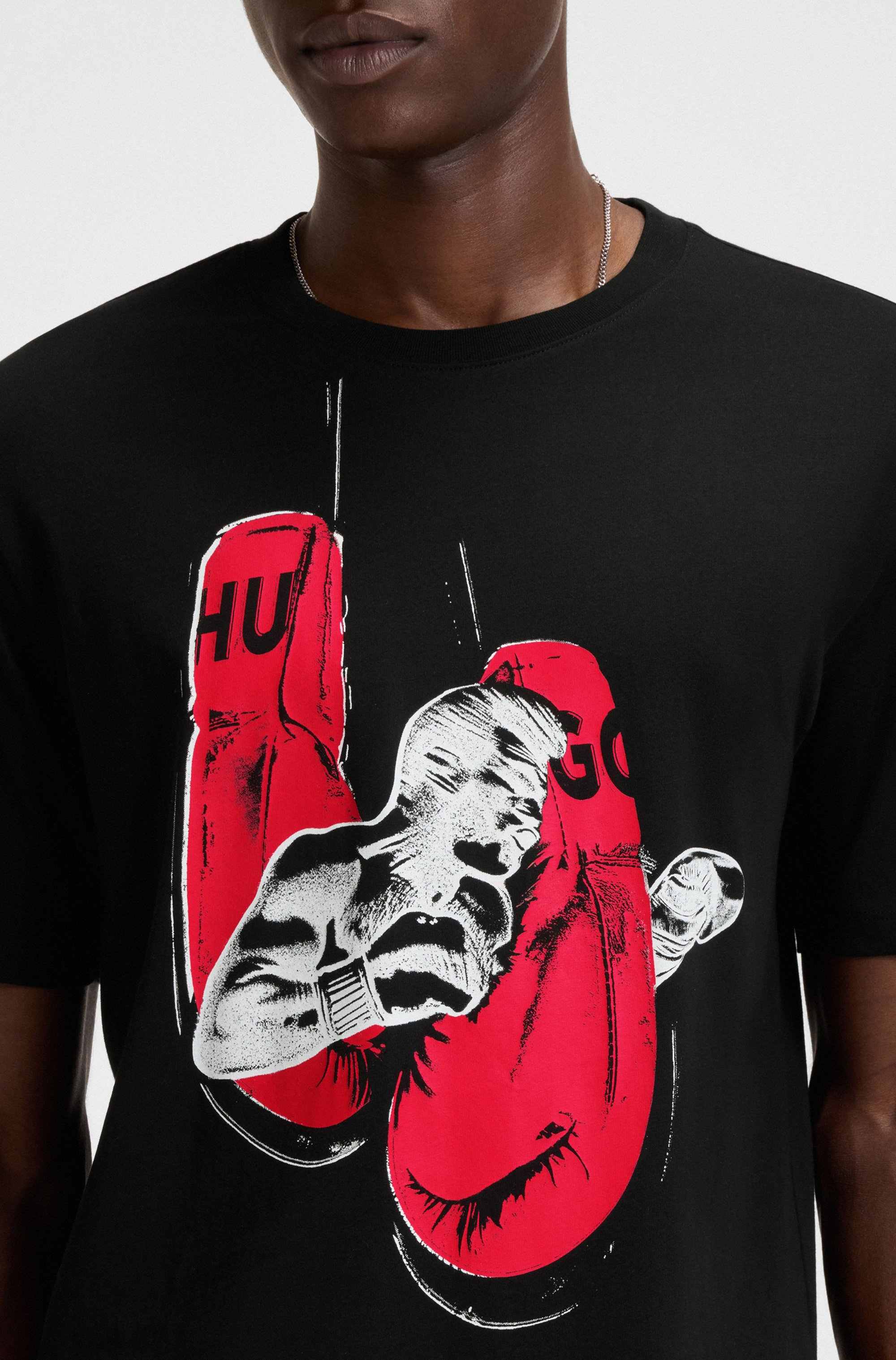 Cotton-jersey T-shirt with boxing artwork