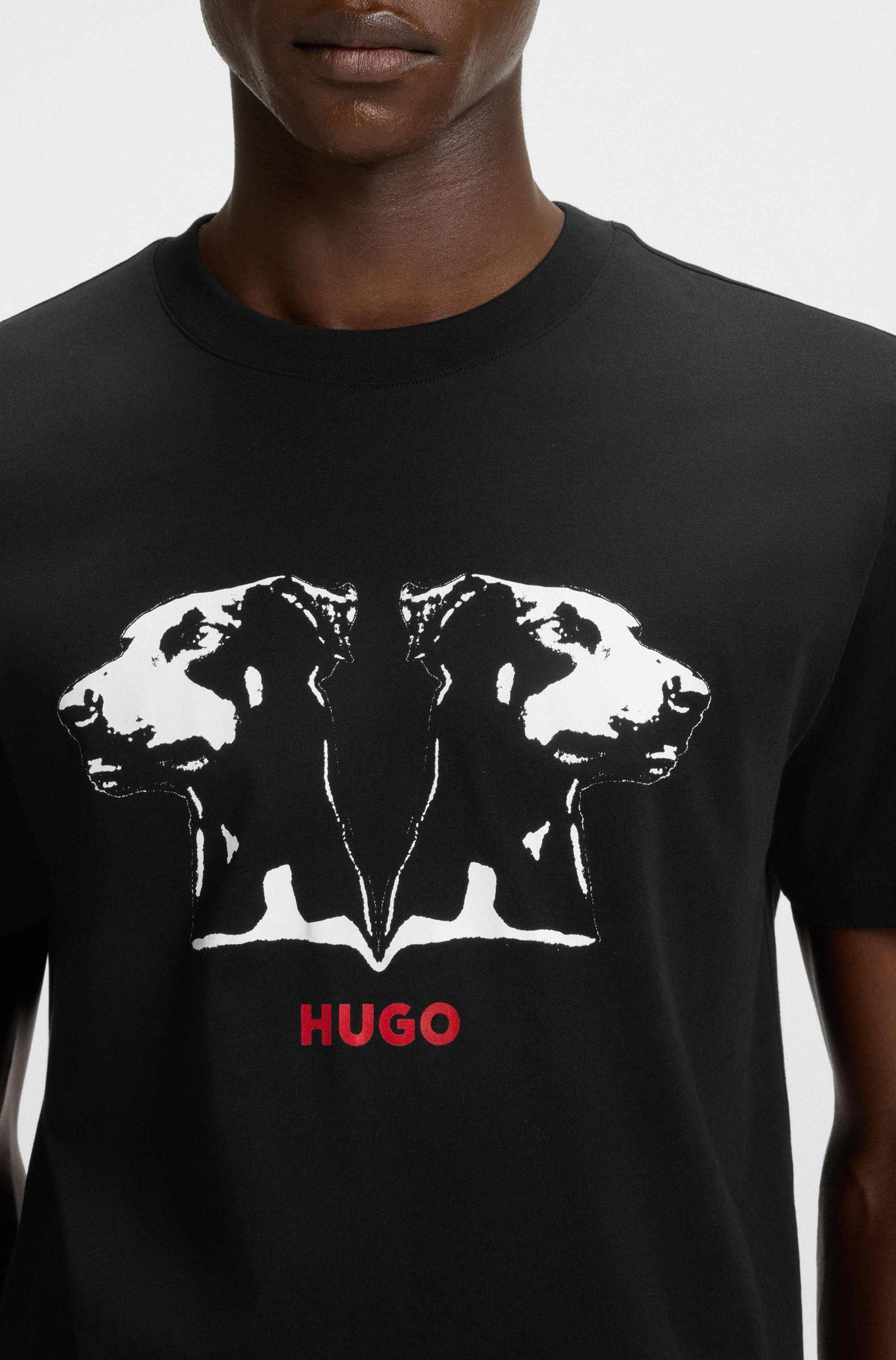 Cotton-jersey T-shirt with Dobermann print