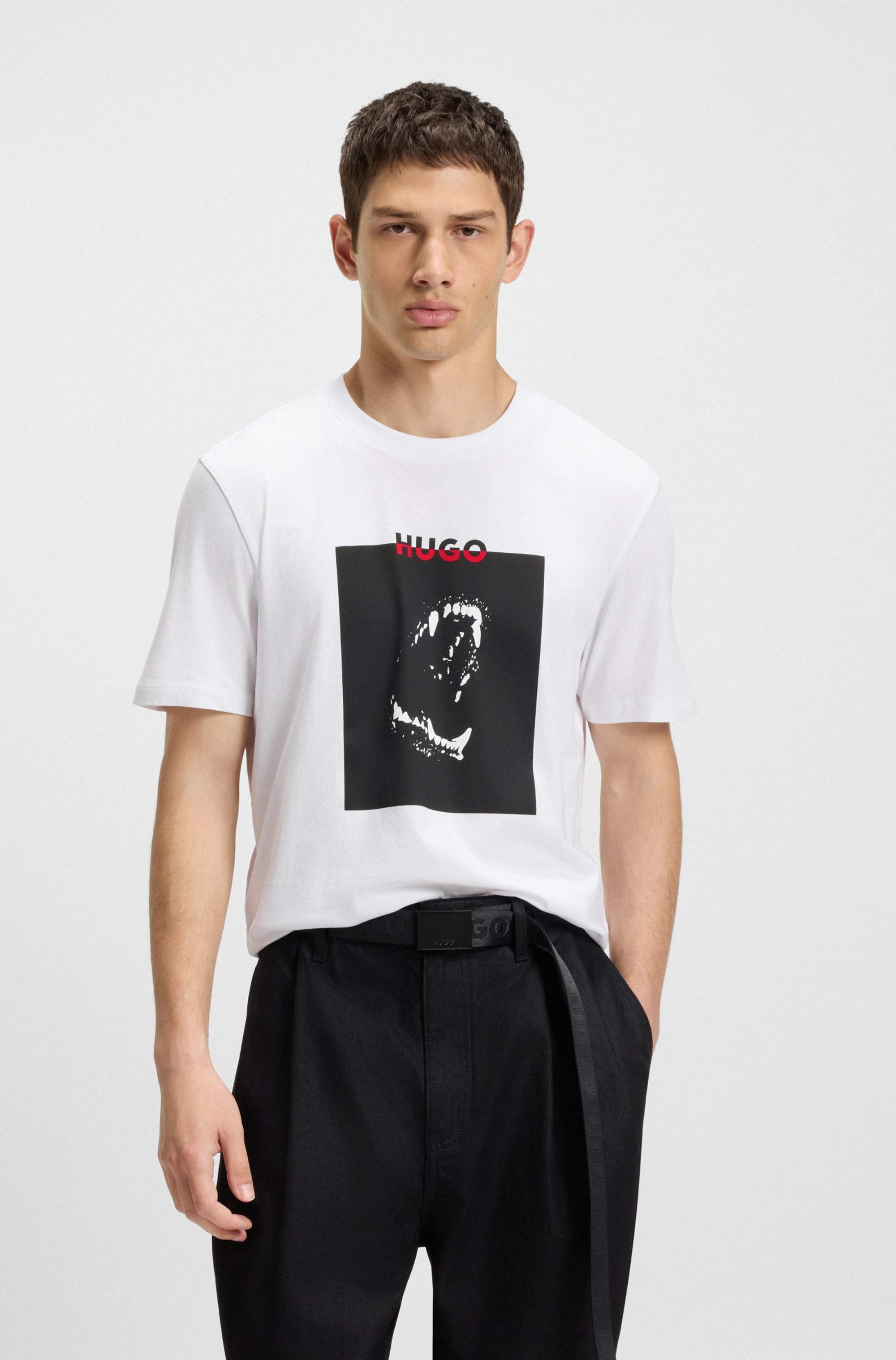 Cotton-jersey T-shirt with Dobermann print