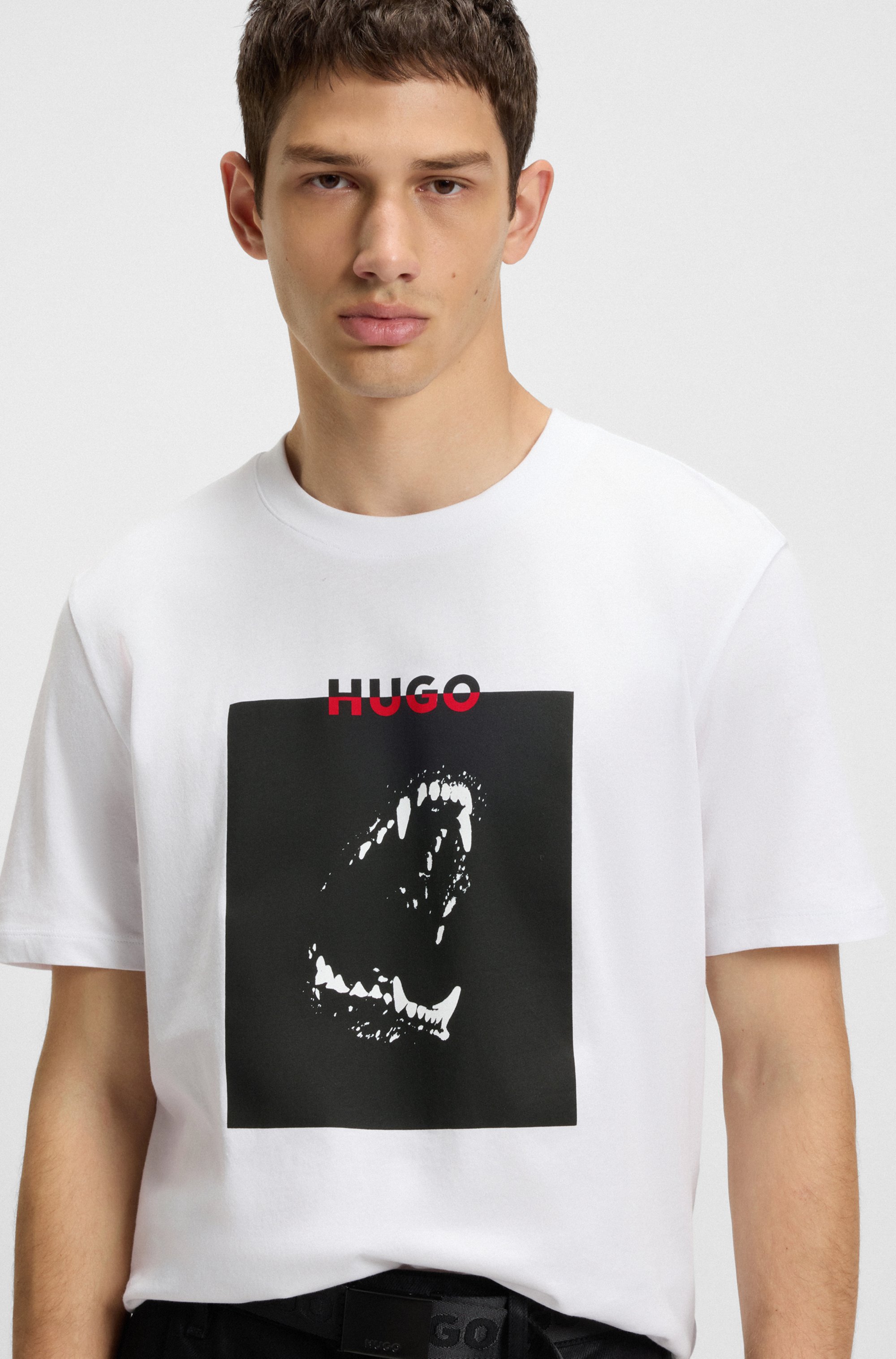 Cotton-jersey T-shirt with Dobermann print