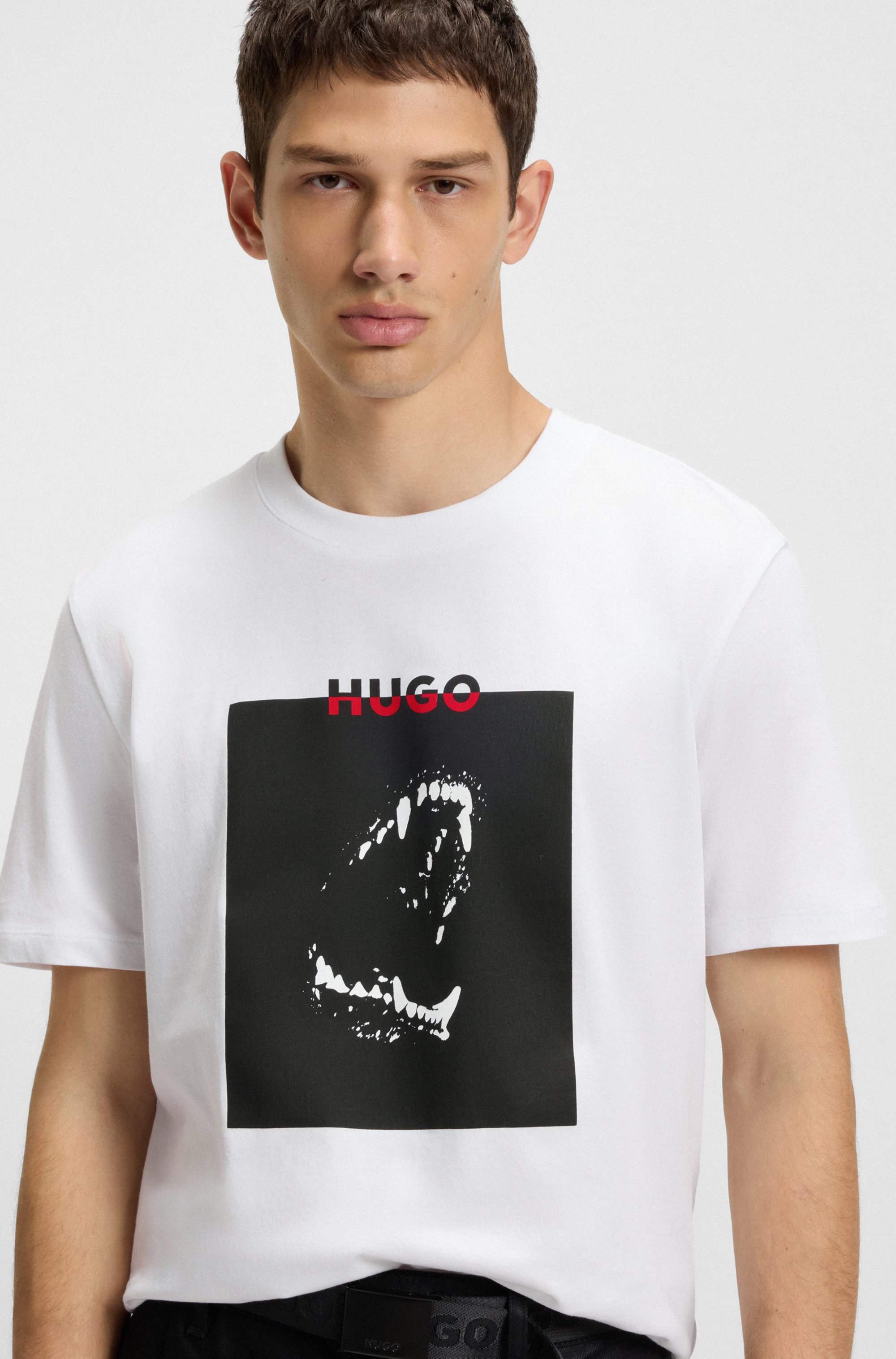 Cotton-jersey T-shirt with Dobermann print