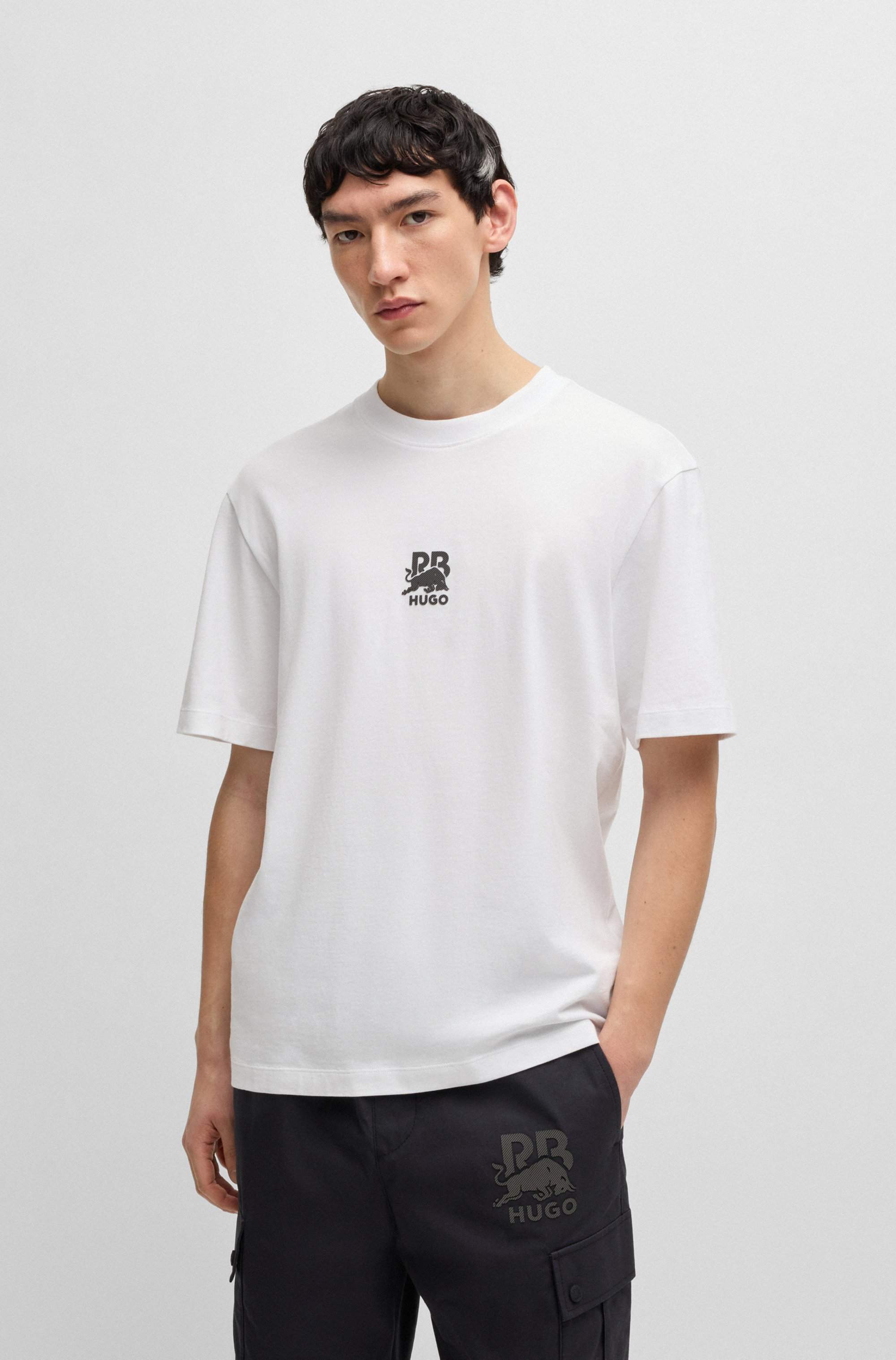 HUGO x RB cotton-jersey T-shirt with carbon stealth logo