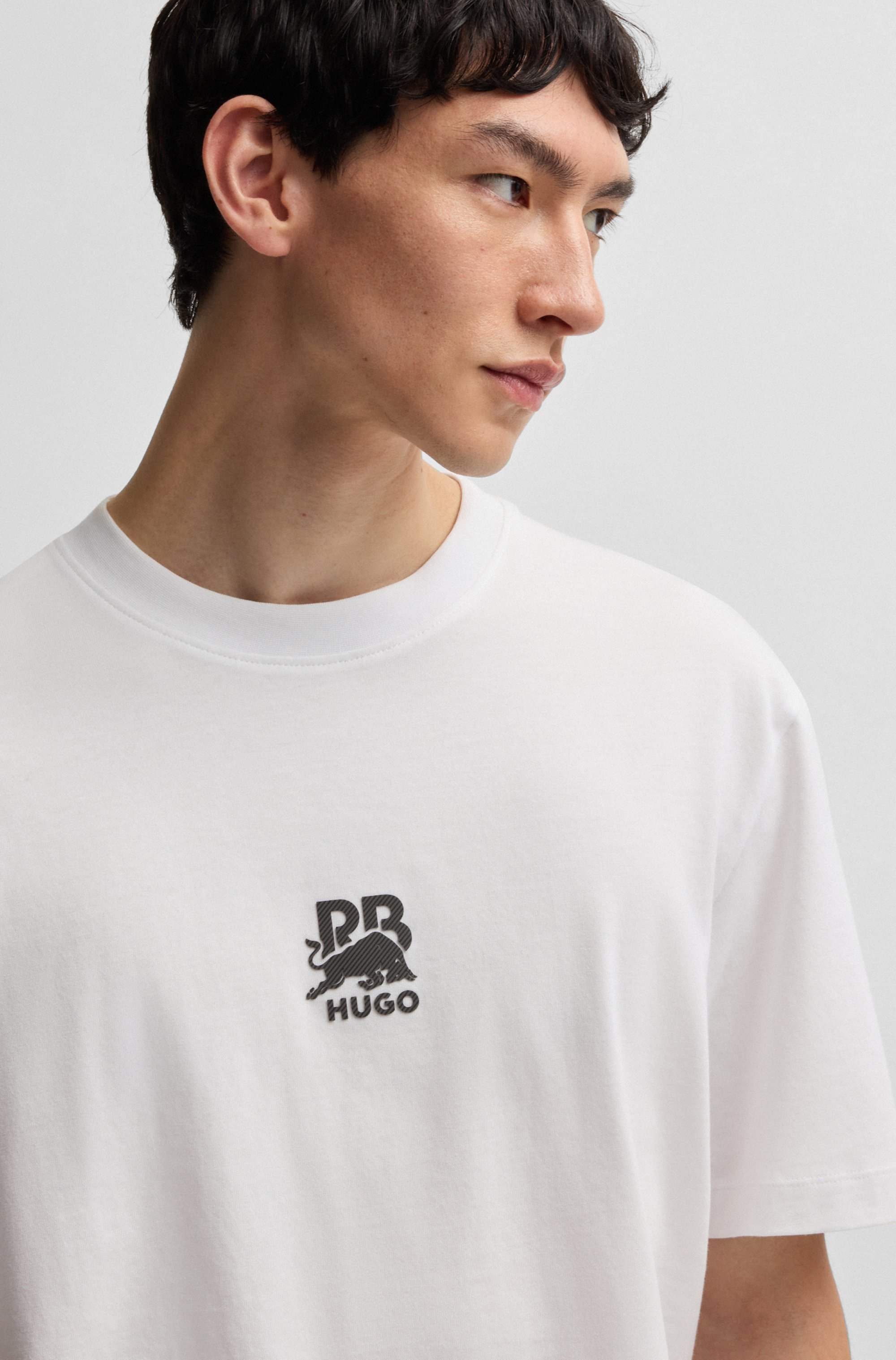 HUGO x RB cotton-jersey T-shirt with carbon stealth logo