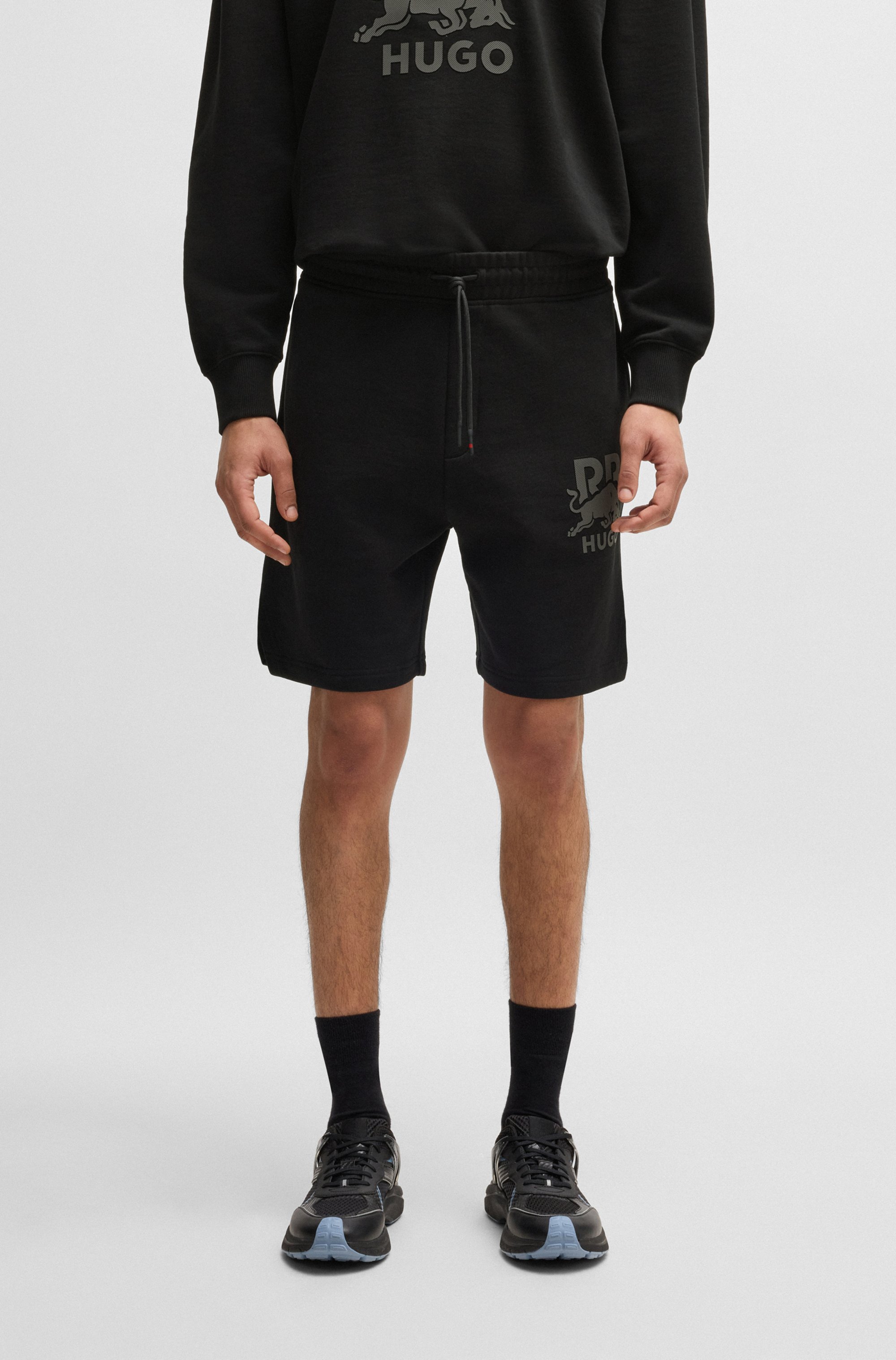 HUGO x RB cotton-terry shorts with carbon stealth logo