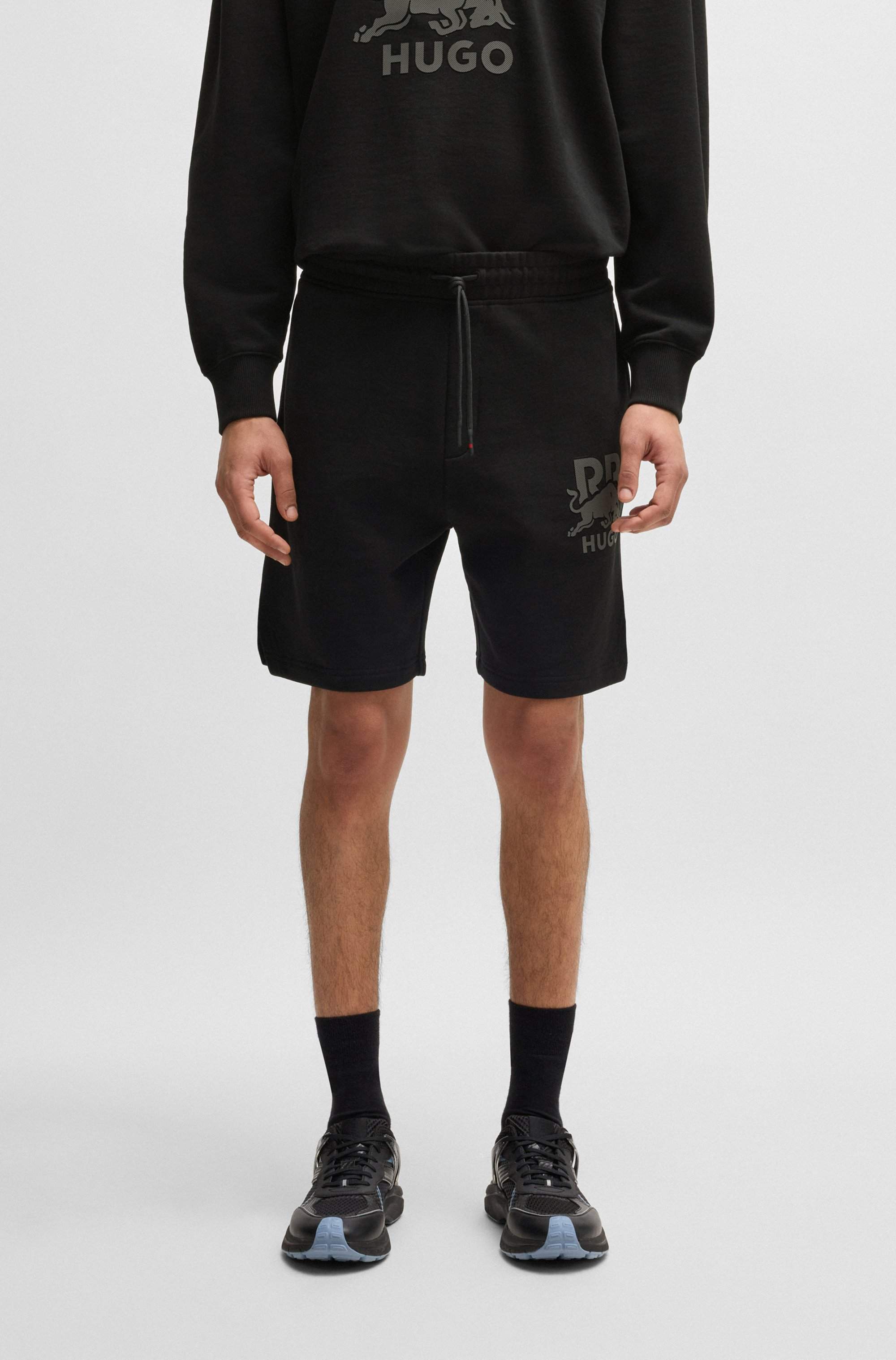 HUGO x RB cotton-terry shorts with carbon stealth logo