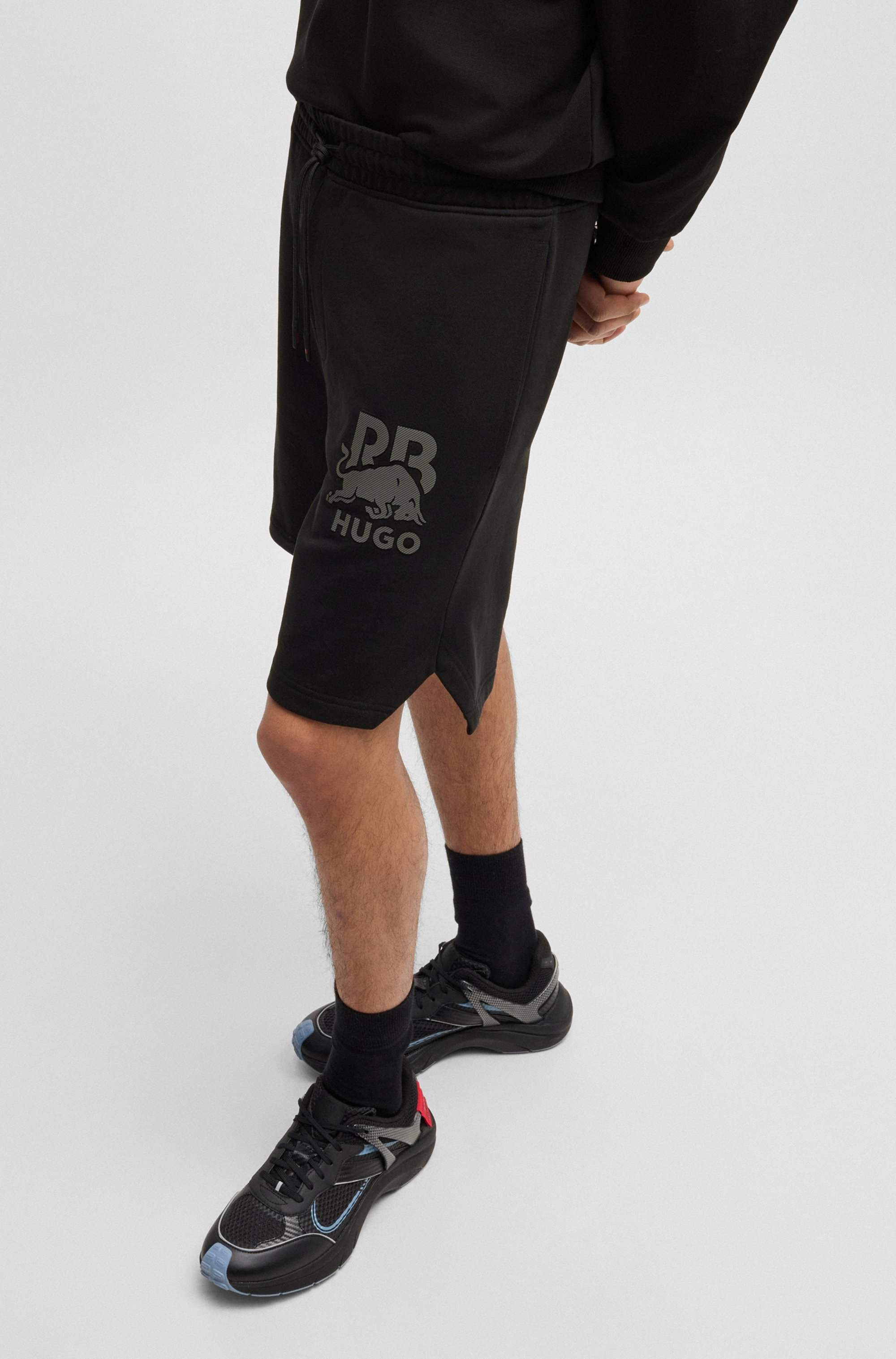 HUGO x RB cotton-terry shorts with carbon stealth logo