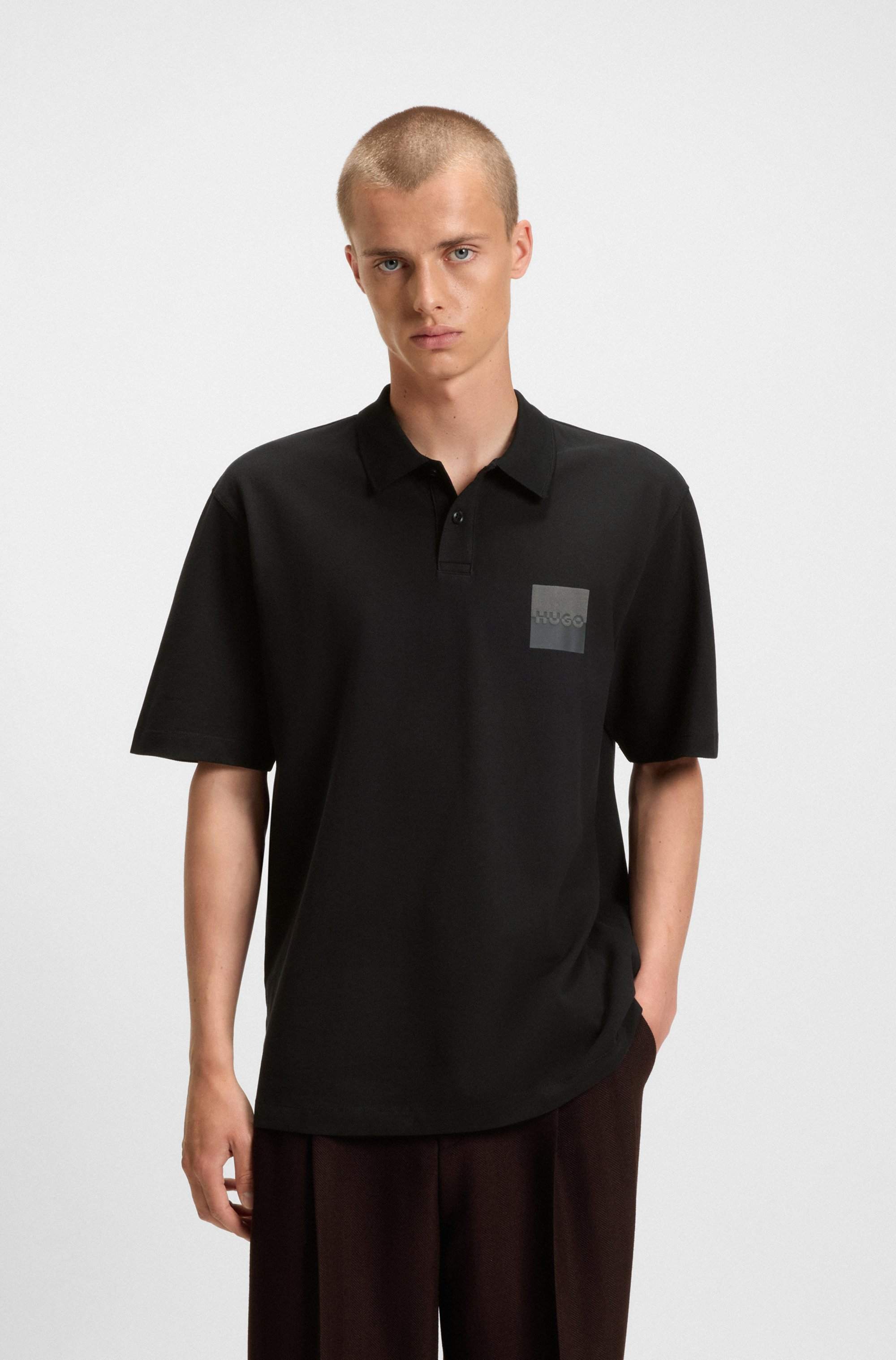 Relaxed-fit polo shirt in cotton with split logo