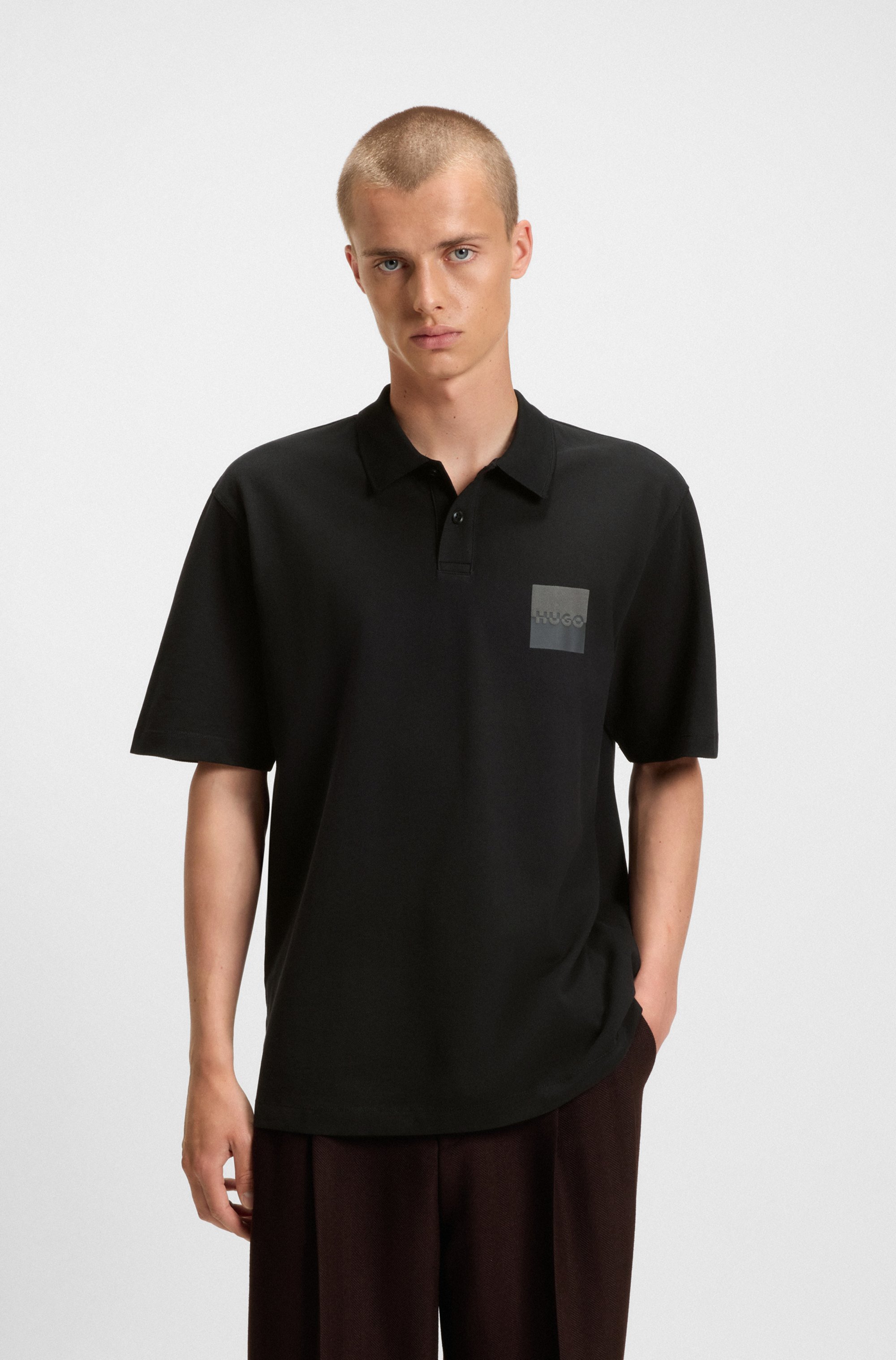 Relaxed-fit polo shirt in cotton with split logo
