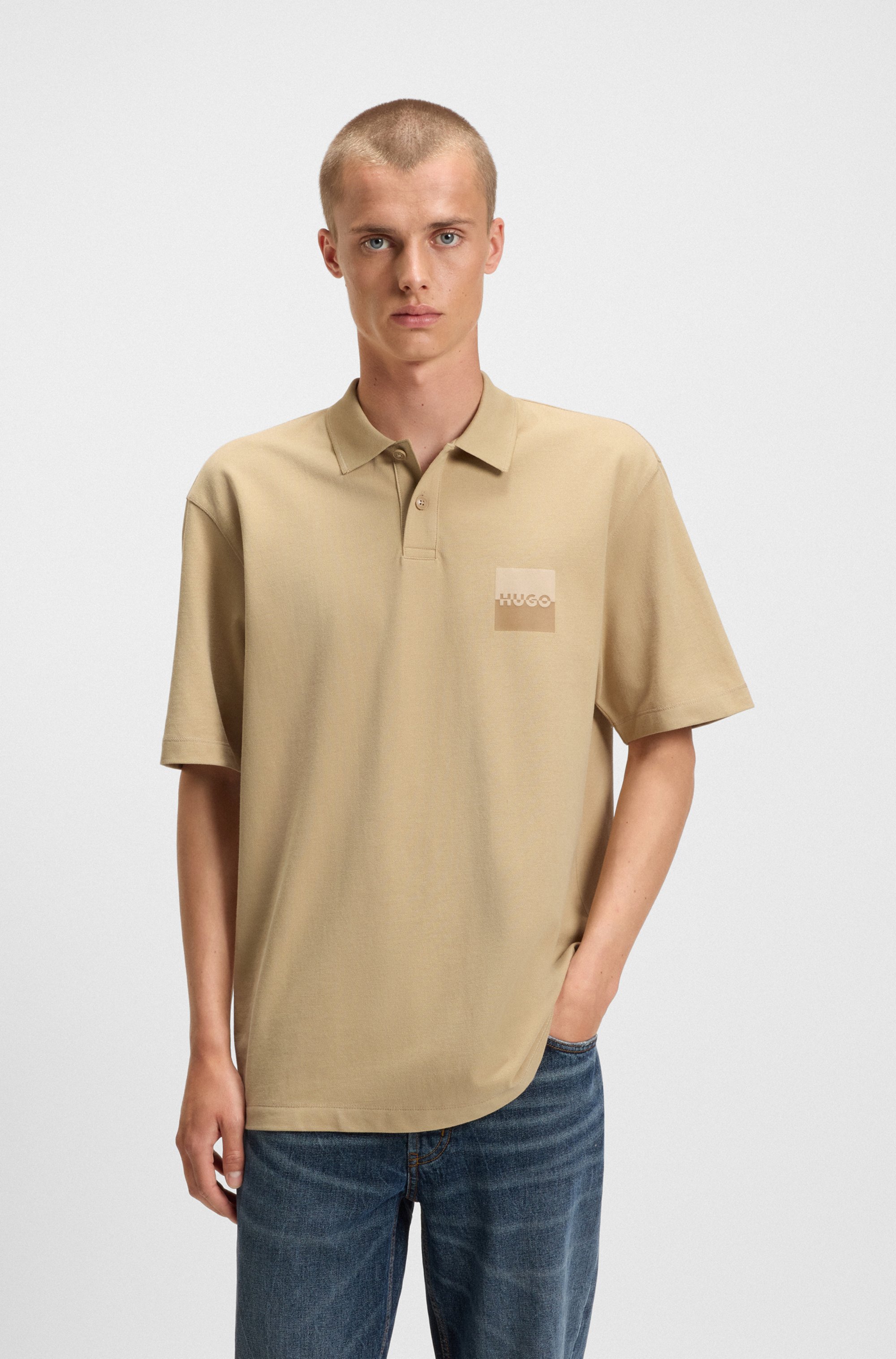 Relaxed-fit polo shirt in cotton with split logo