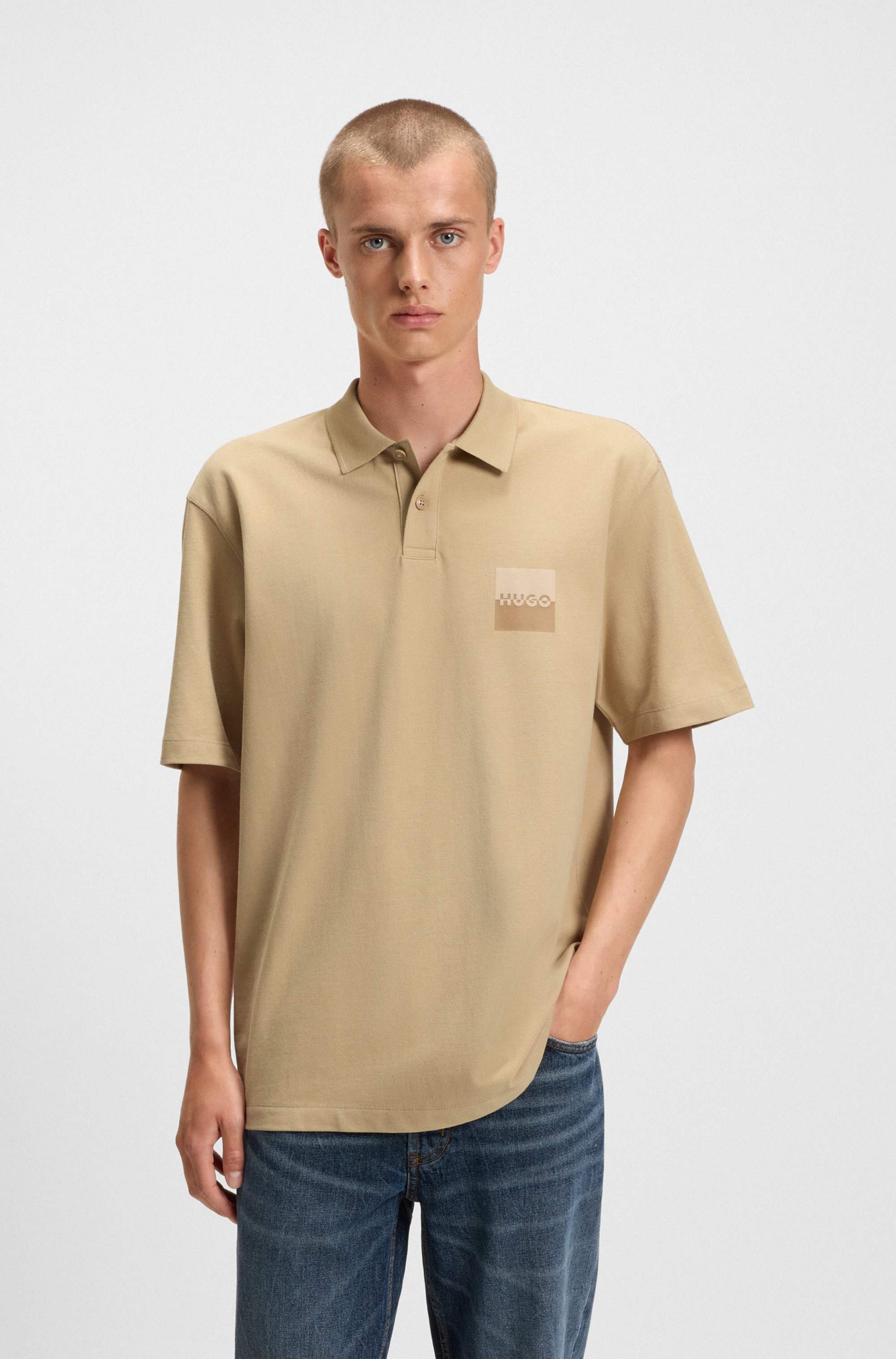 Relaxed-fit polo shirt in cotton with split logo